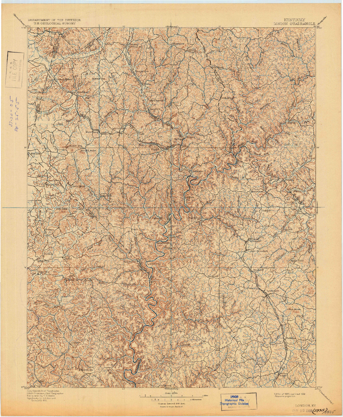 USGS 1:125000-SCALE QUADRANGLE FOR LONDON, KY 1897