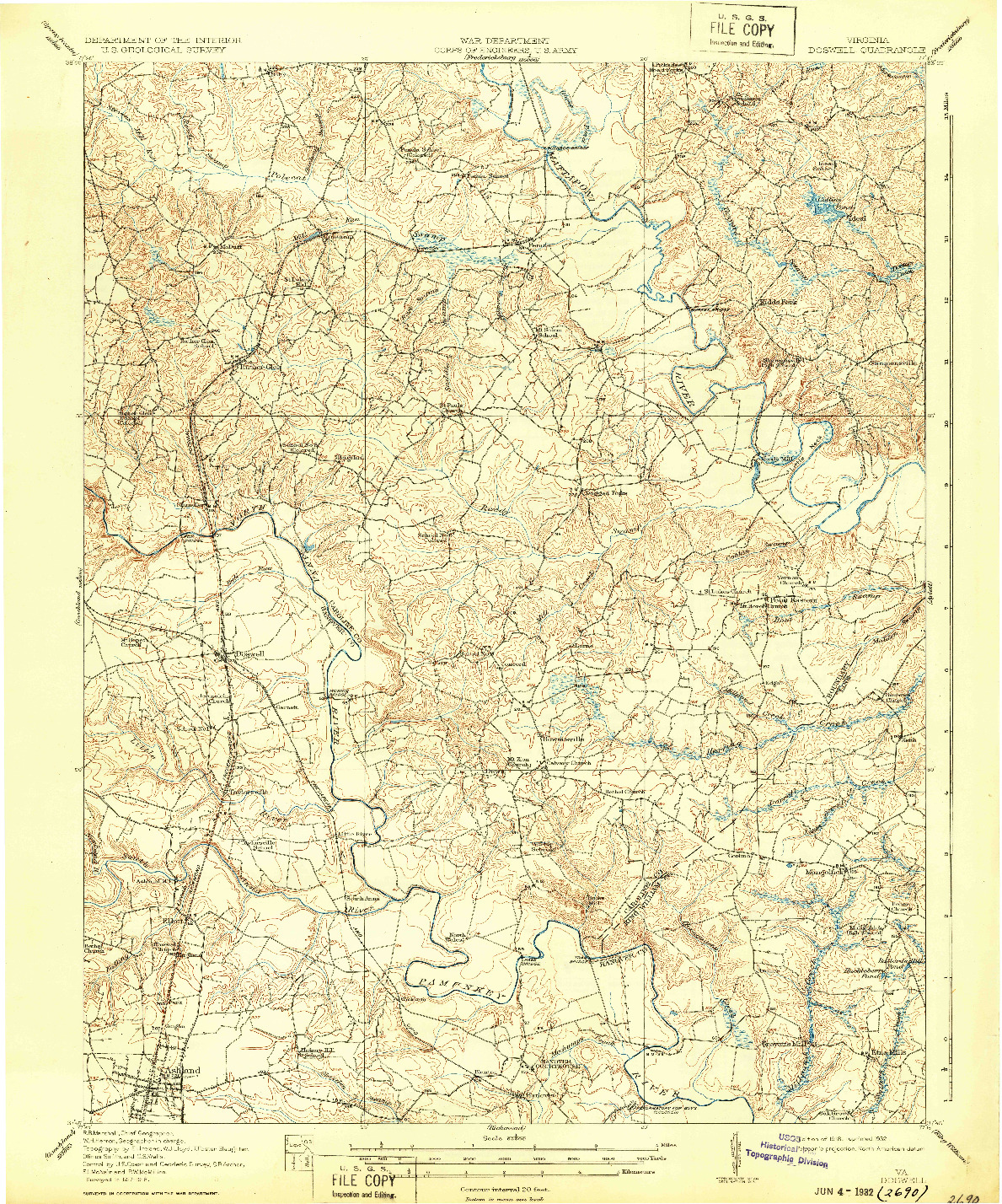 USGS 1:62500-SCALE QUADRANGLE FOR DOSWELL, VA 1918