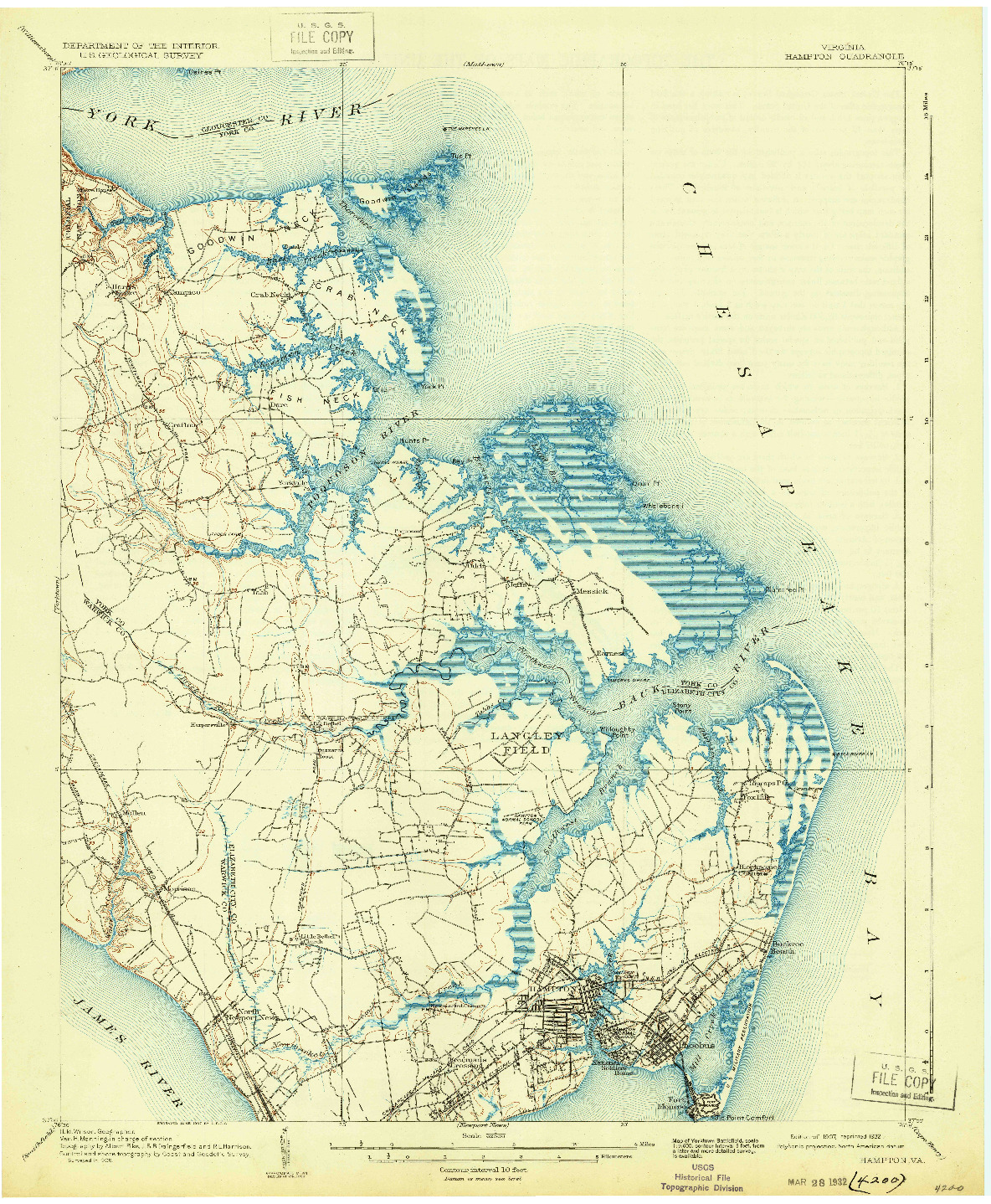 USGS 1:62500-SCALE QUADRANGLE FOR HAMPTON, VA 1907