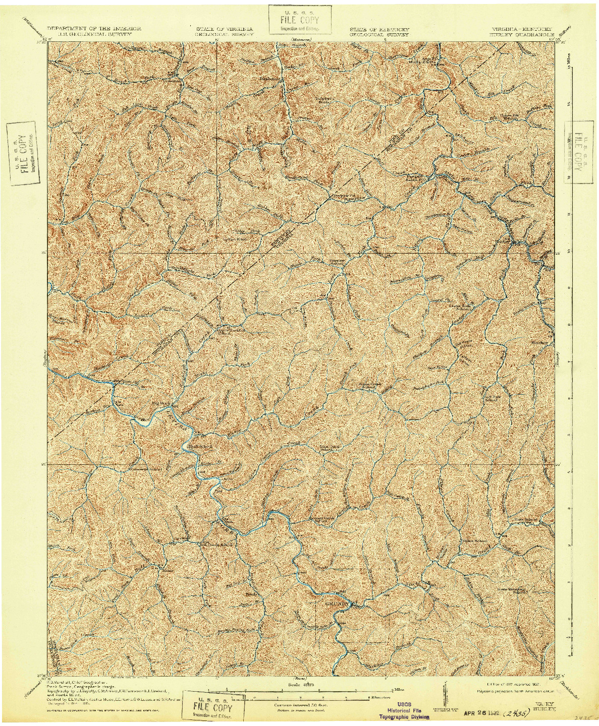 USGS 1:62500-SCALE QUADRANGLE FOR HURLEY, VA 1917