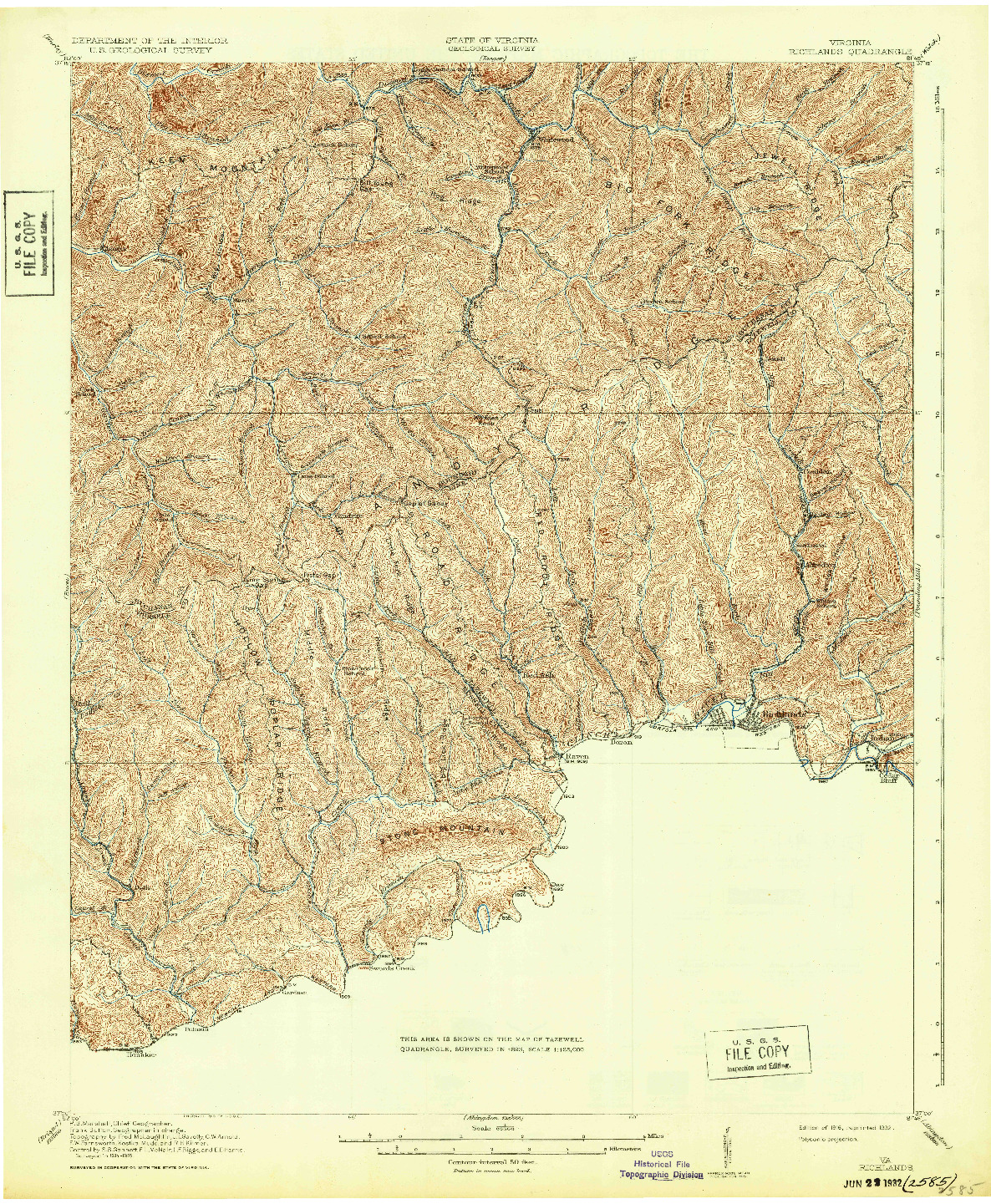 USGS 1:62500-SCALE QUADRANGLE FOR RICHLANDS, VA 1916