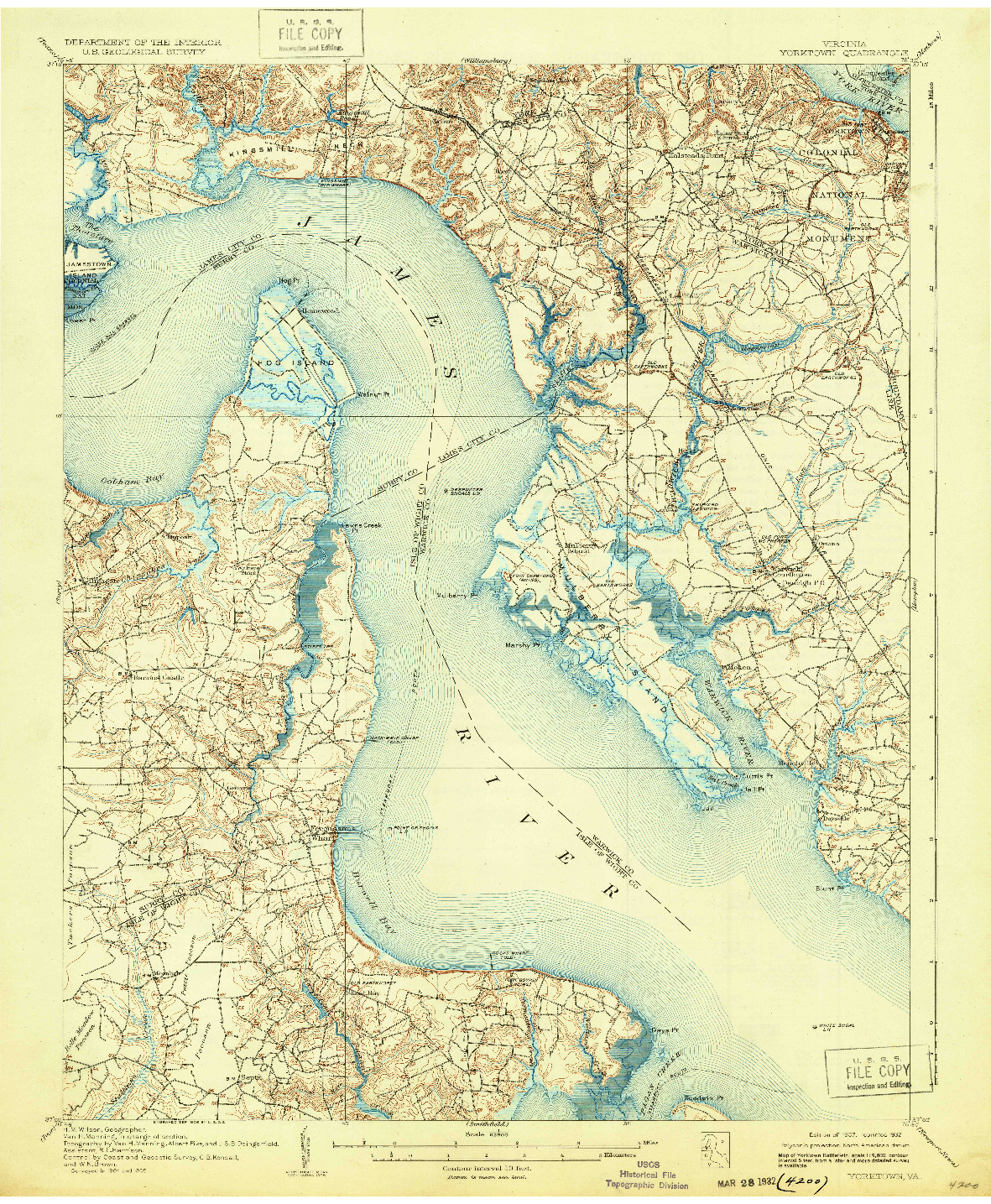 USGS 1:62500-SCALE QUADRANGLE FOR YORKTOWN, VA 1907