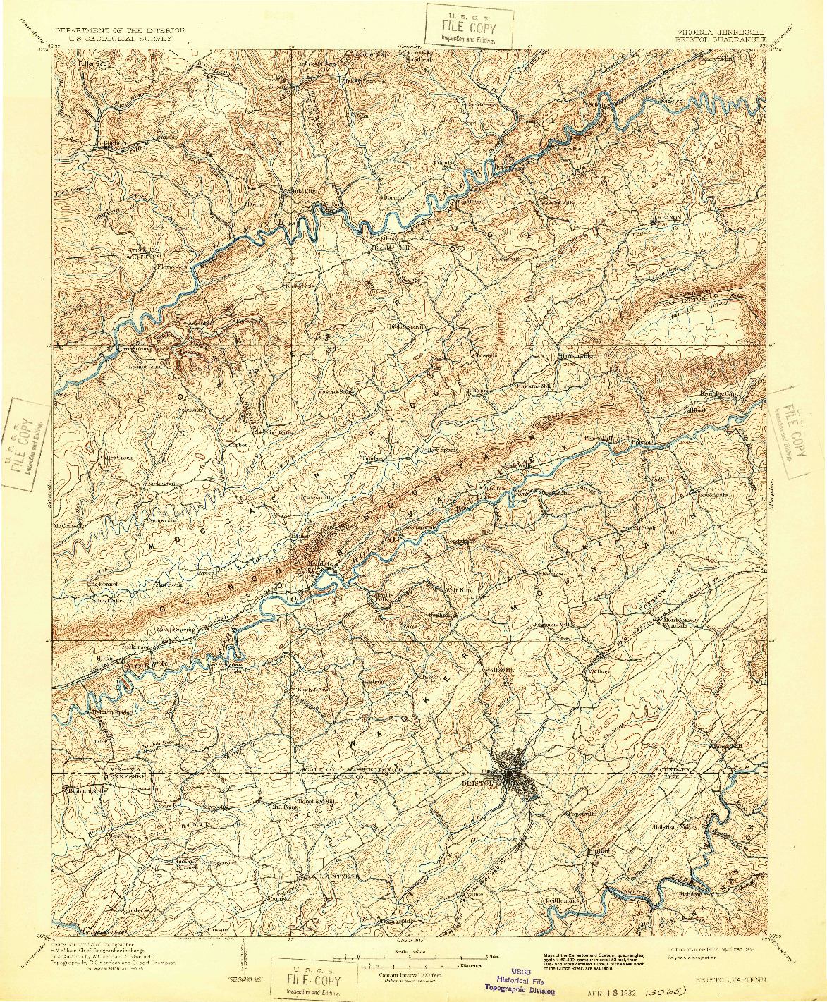 USGS 1:125000-SCALE QUADRANGLE FOR BRISTOL, VA 1902