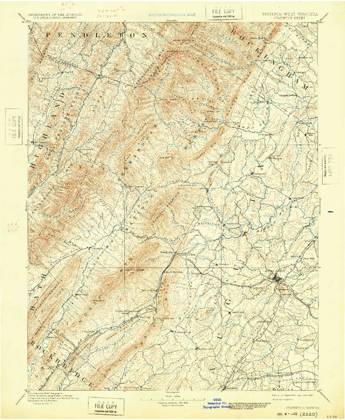 USGS 1:125000-SCALE QUADRANGLE FOR STAUNTON, VA 1894