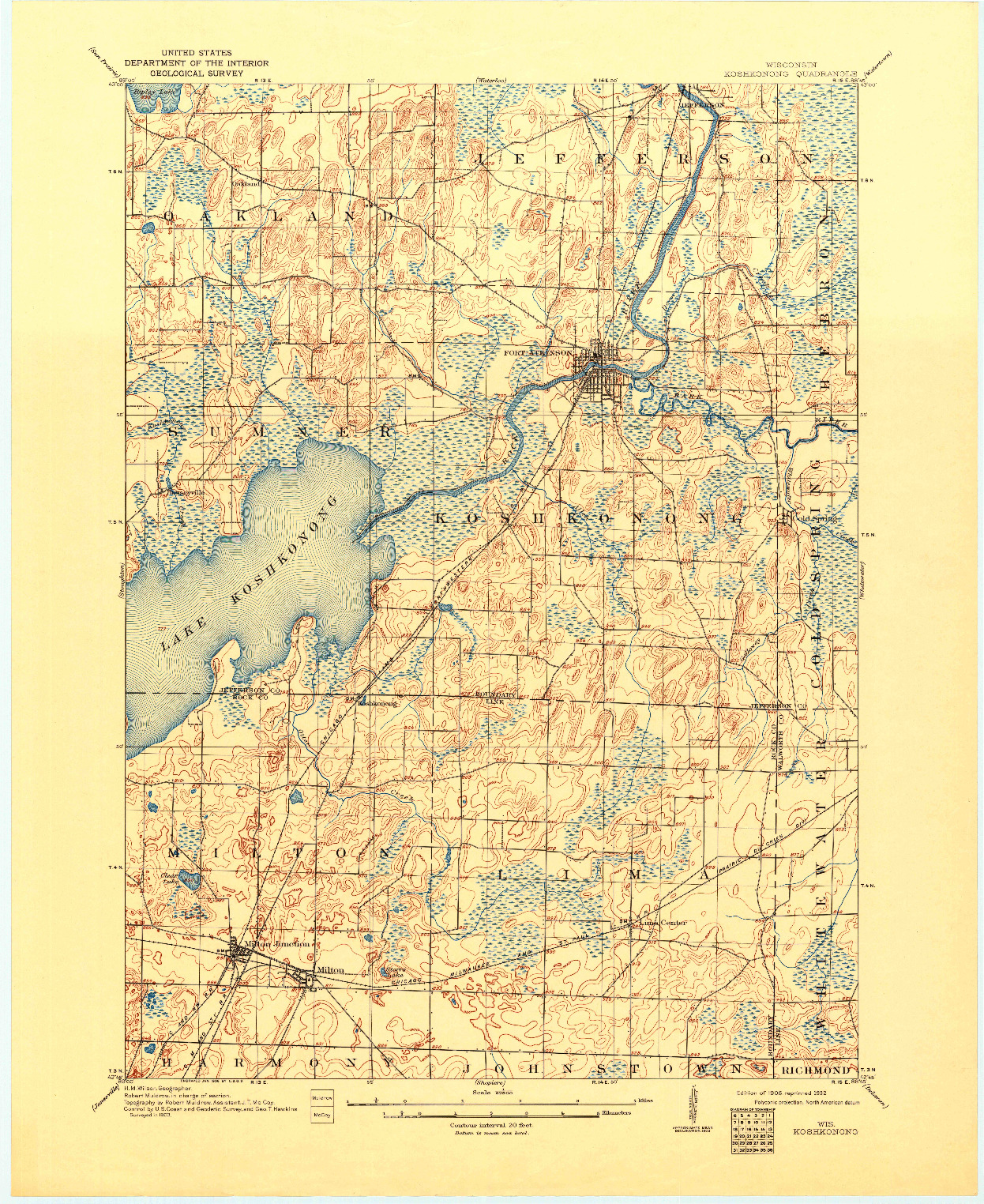 USGS 1:62500-SCALE QUADRANGLE FOR KOSHKONONG, WI 1906