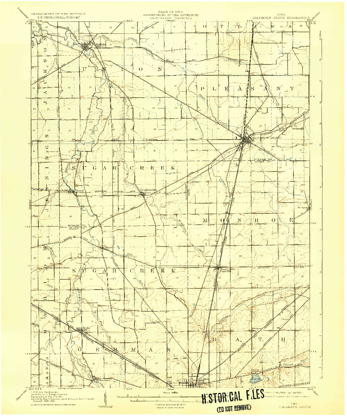 USGS 1:62500-SCALE QUADRANGLE FOR COLUMBUS GROVE, OH 1908