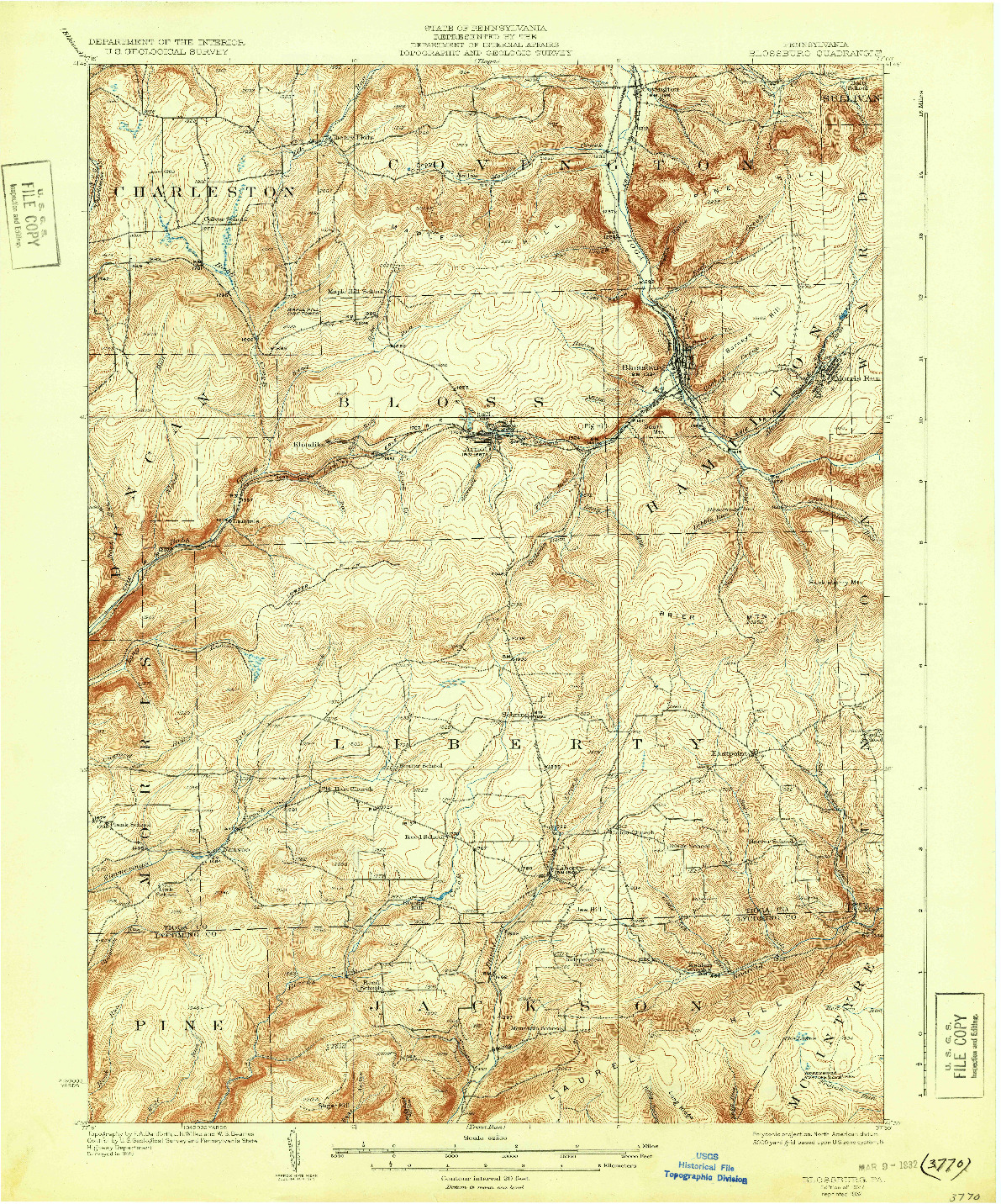 USGS 1:62500-SCALE QUADRANGLE FOR BLOSSBURG, PA 1927