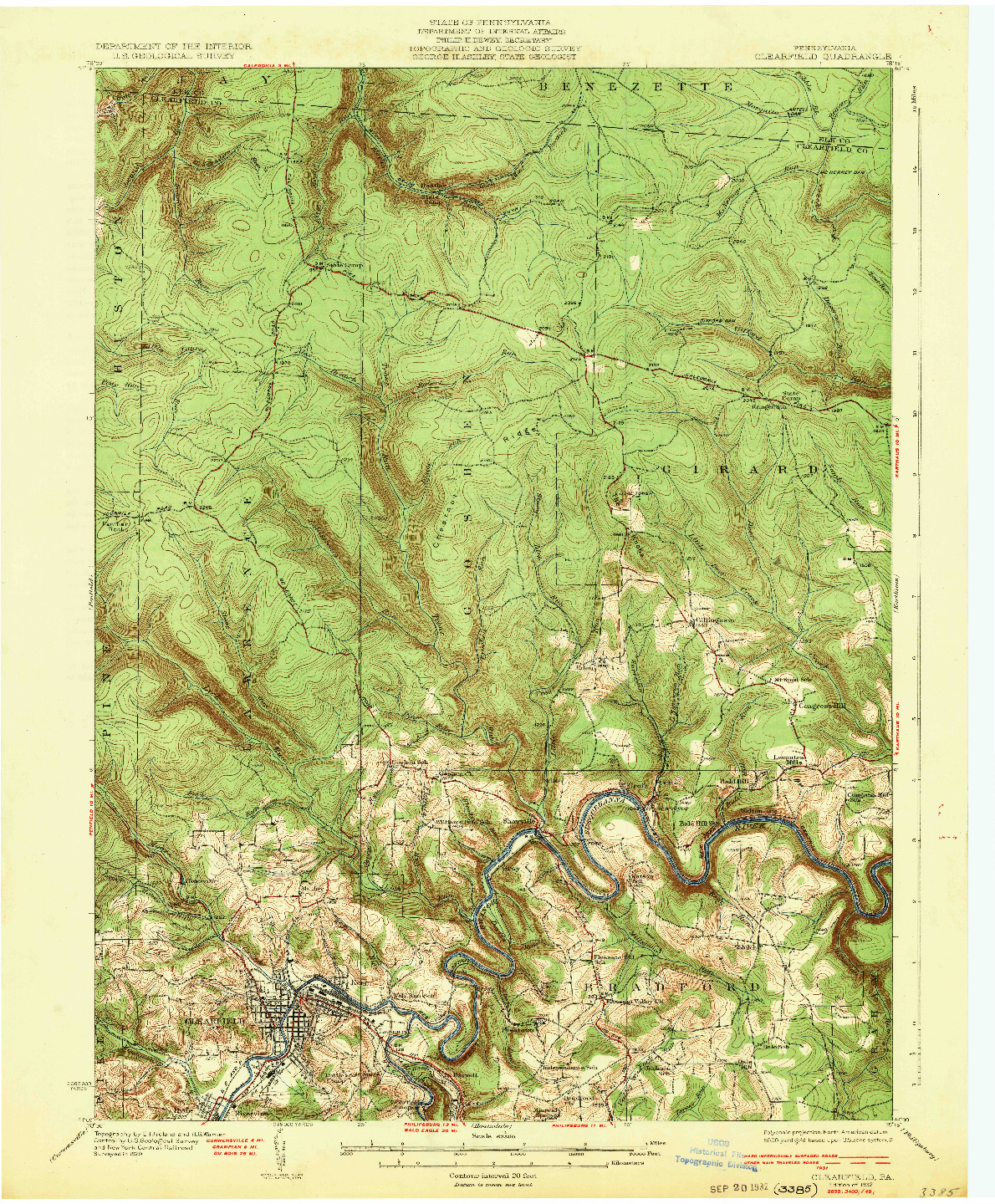 USGS 1:62500-SCALE QUADRANGLE FOR CLEARFIELD, PA 1932