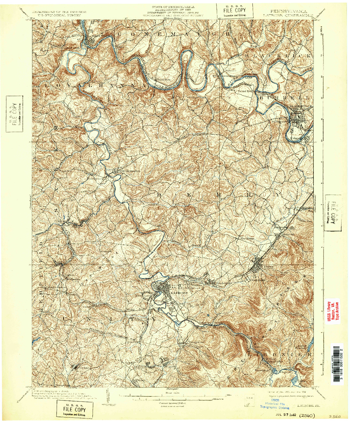 USGS 1:62500-SCALE QUADRANGLE FOR LATROBE, PA 1903