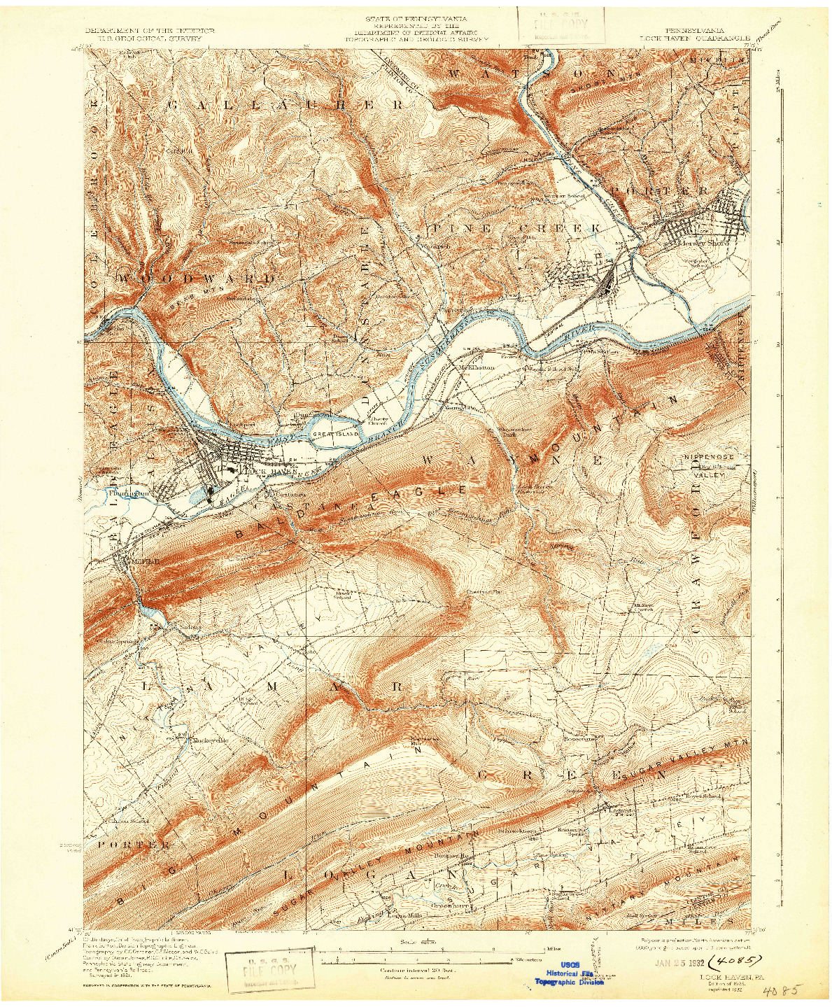 USGS 1:62500-SCALE QUADRANGLE FOR LOCK HAVEN, PA 1923