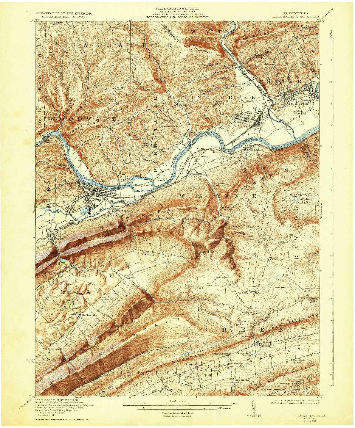 USGS 1:62500-SCALE QUADRANGLE FOR LOCK HAVEN, PA 1923