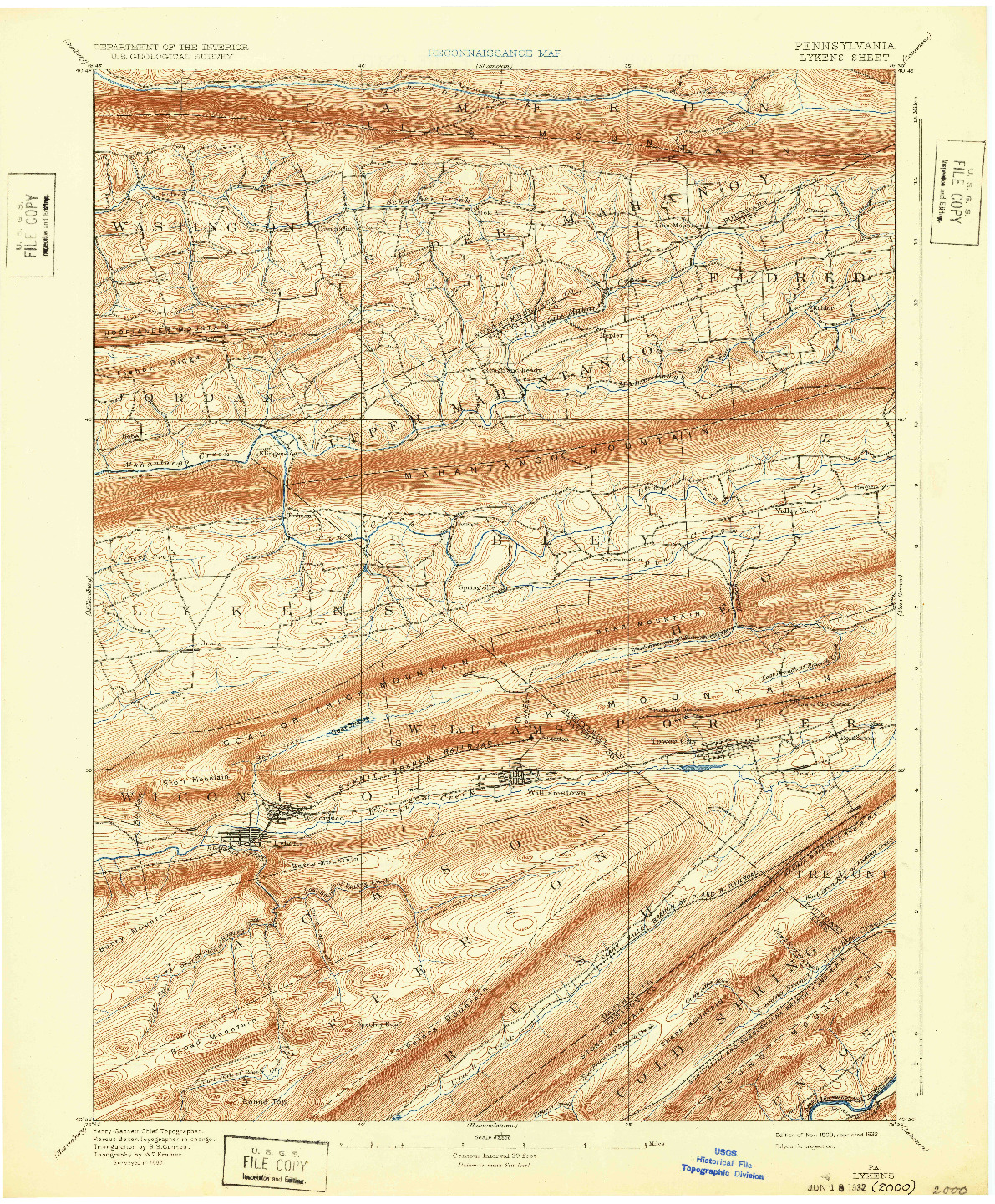 USGS 1:62500-SCALE QUADRANGLE FOR LYKENS, PA 1893