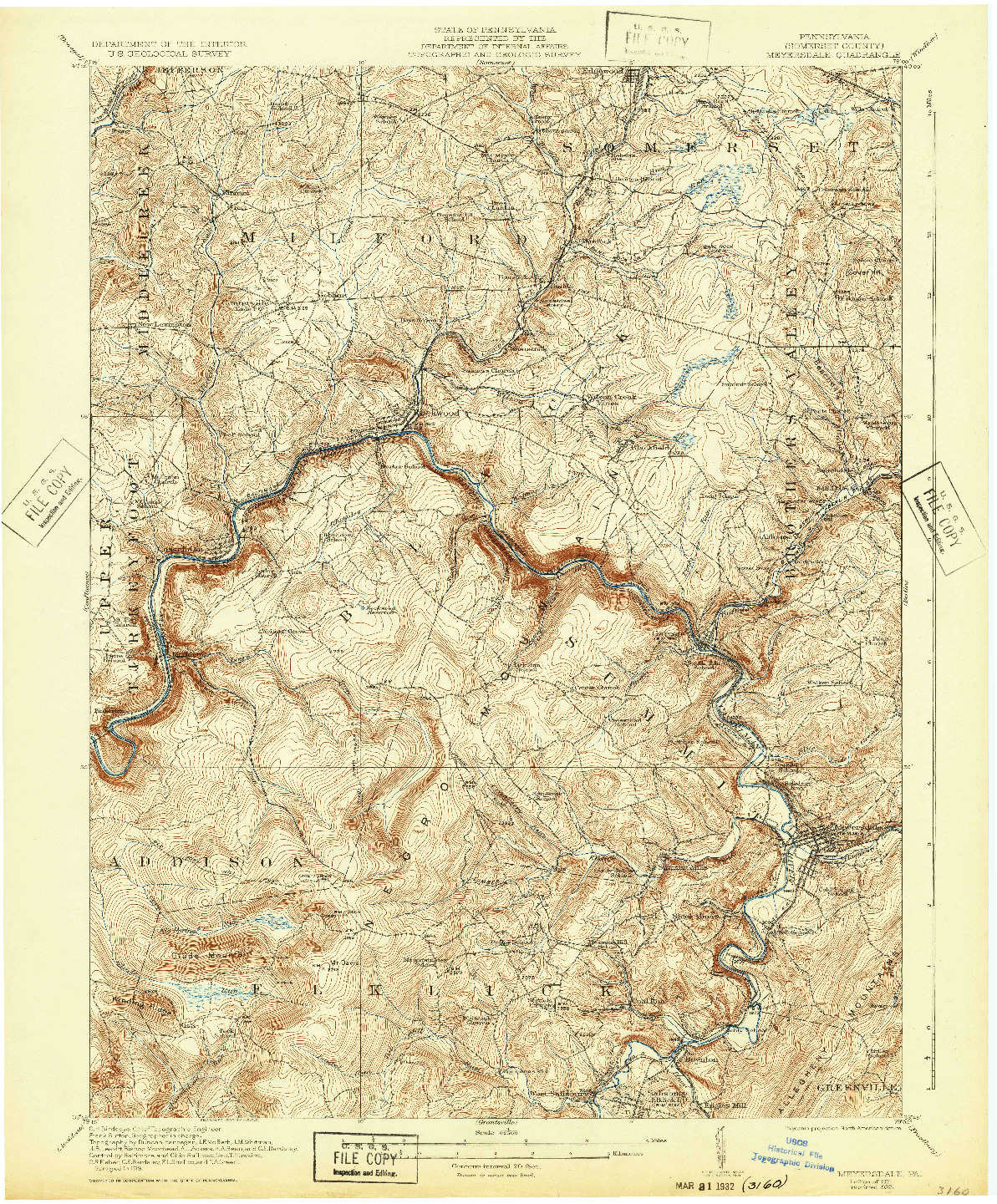 USGS 1:62500-SCALE QUADRANGLE FOR MEYERSDALE, PA 1921