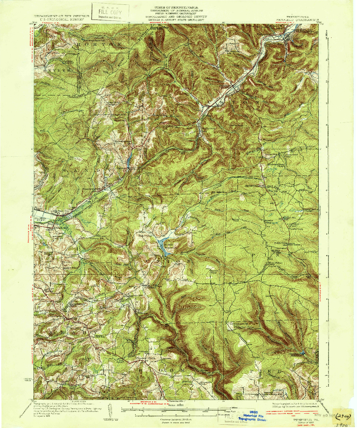 USGS 1:62500-SCALE QUADRANGLE FOR PENFIELD, PA 1932