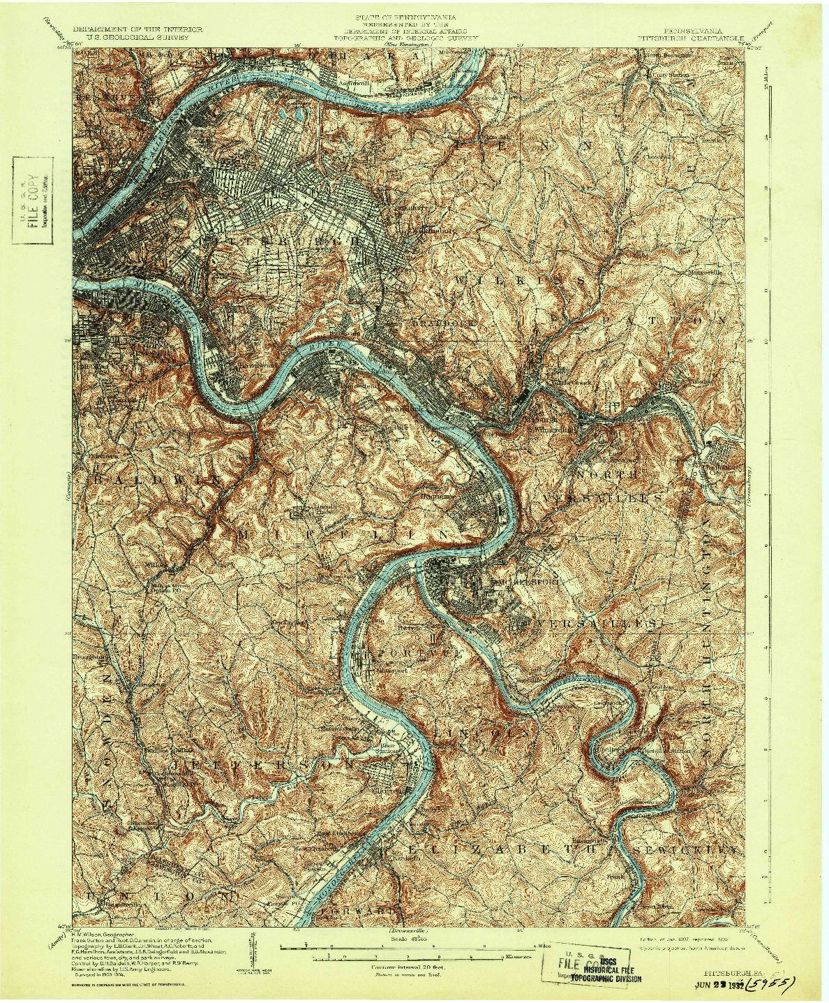 USGS 1:62500-SCALE QUADRANGLE FOR PITTSBURGH, PA 1907