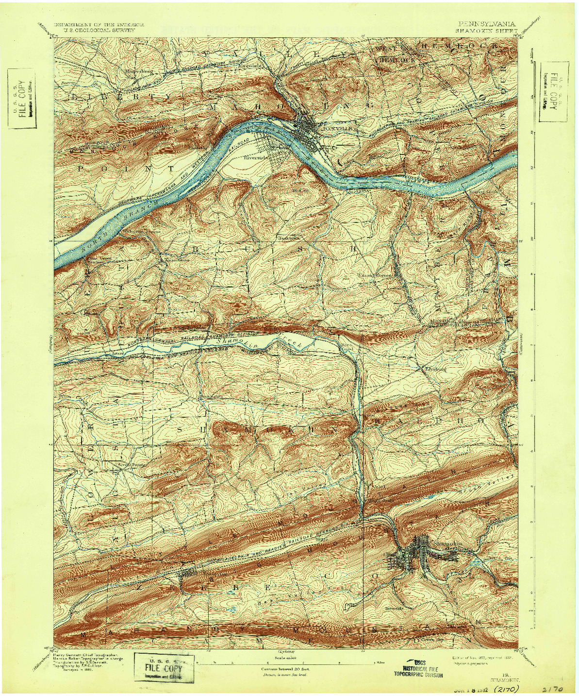 USGS 1:62500-SCALE QUADRANGLE FOR SHAMOKIN, PA 1893