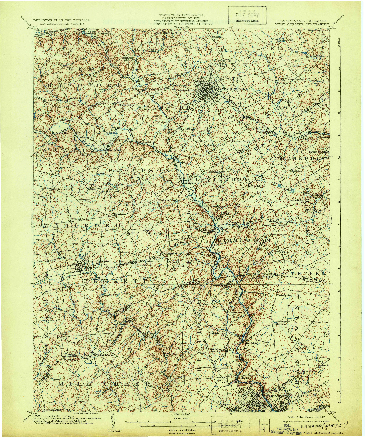 USGS 1:62500-SCALE QUADRANGLE FOR WEST CHESTER, PA 1904