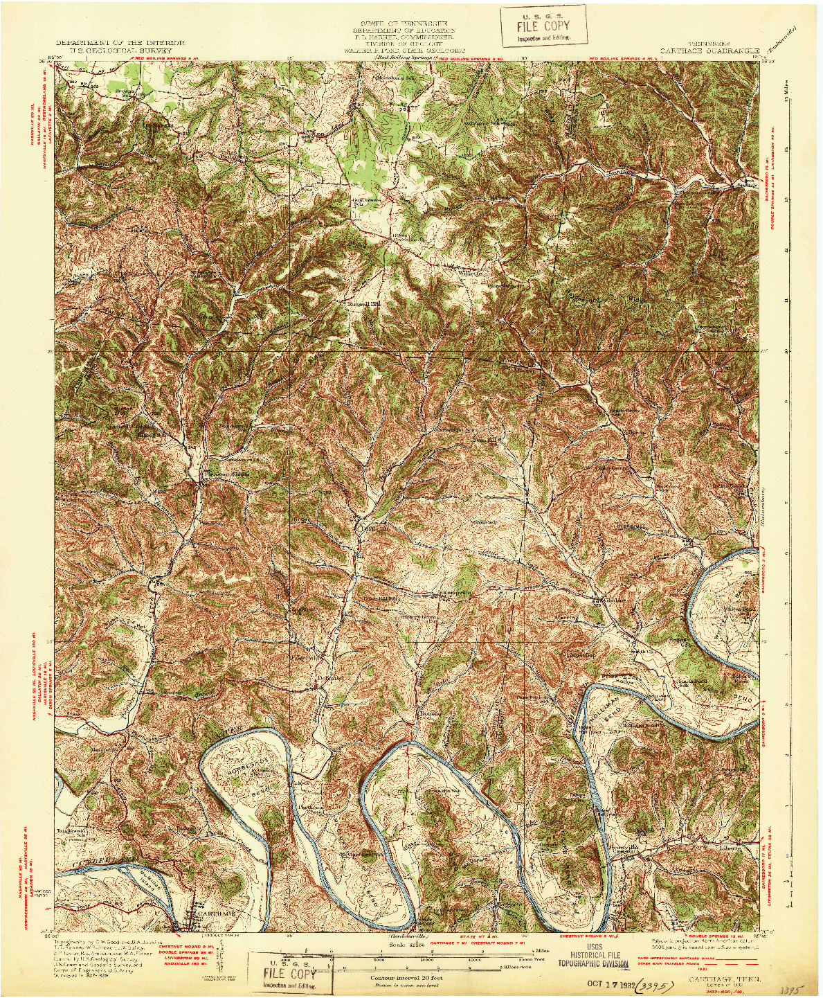 USGS 1:62500-SCALE QUADRANGLE FOR CARTHAGE, TN 1932