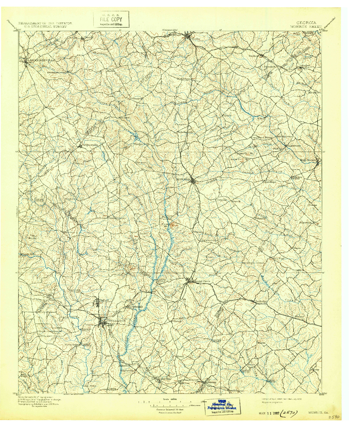 USGS 1:125000-SCALE QUADRANGLE FOR MONROE, GA 1896