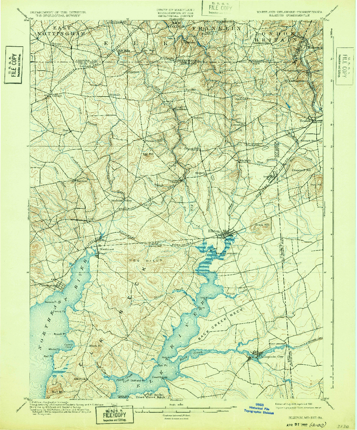 USGS 1:62500-SCALE QUADRANGLE FOR ELKTON, MD 1900