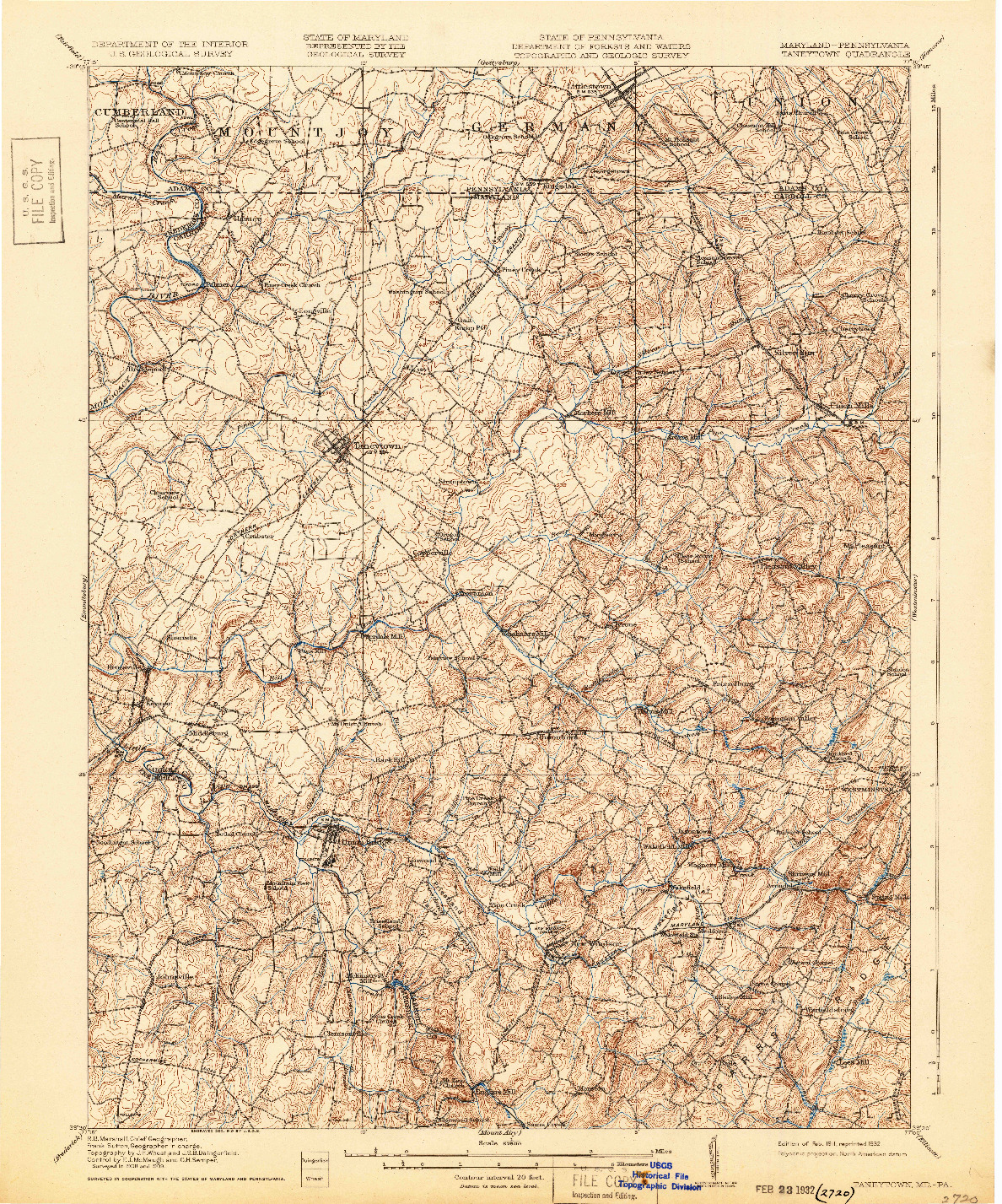 USGS 1:62500-SCALE QUADRANGLE FOR TANEYTOWN, MD 1911