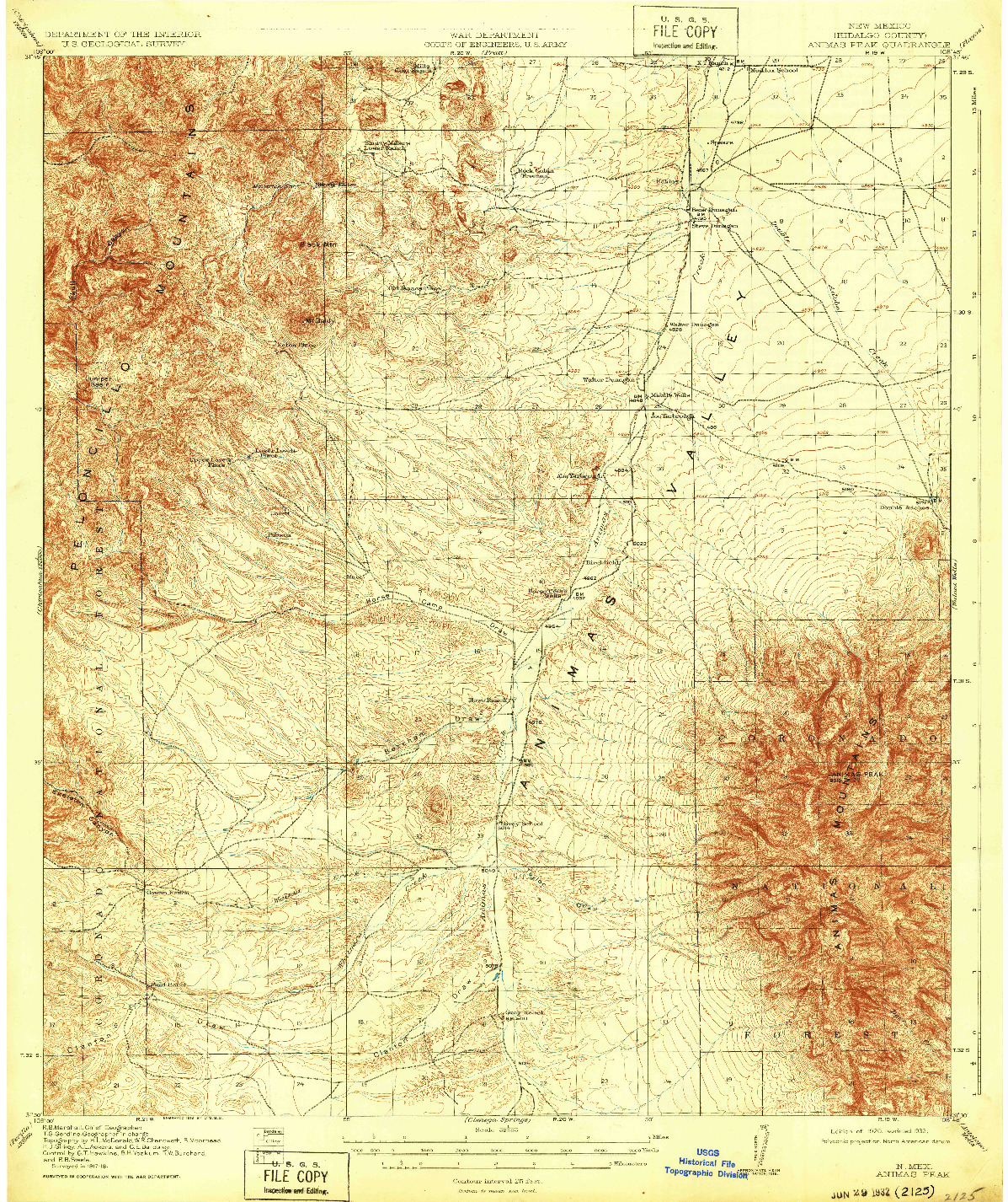 USGS 1:62500-SCALE QUADRANGLE FOR ANIMAS PEAK, NM 1920