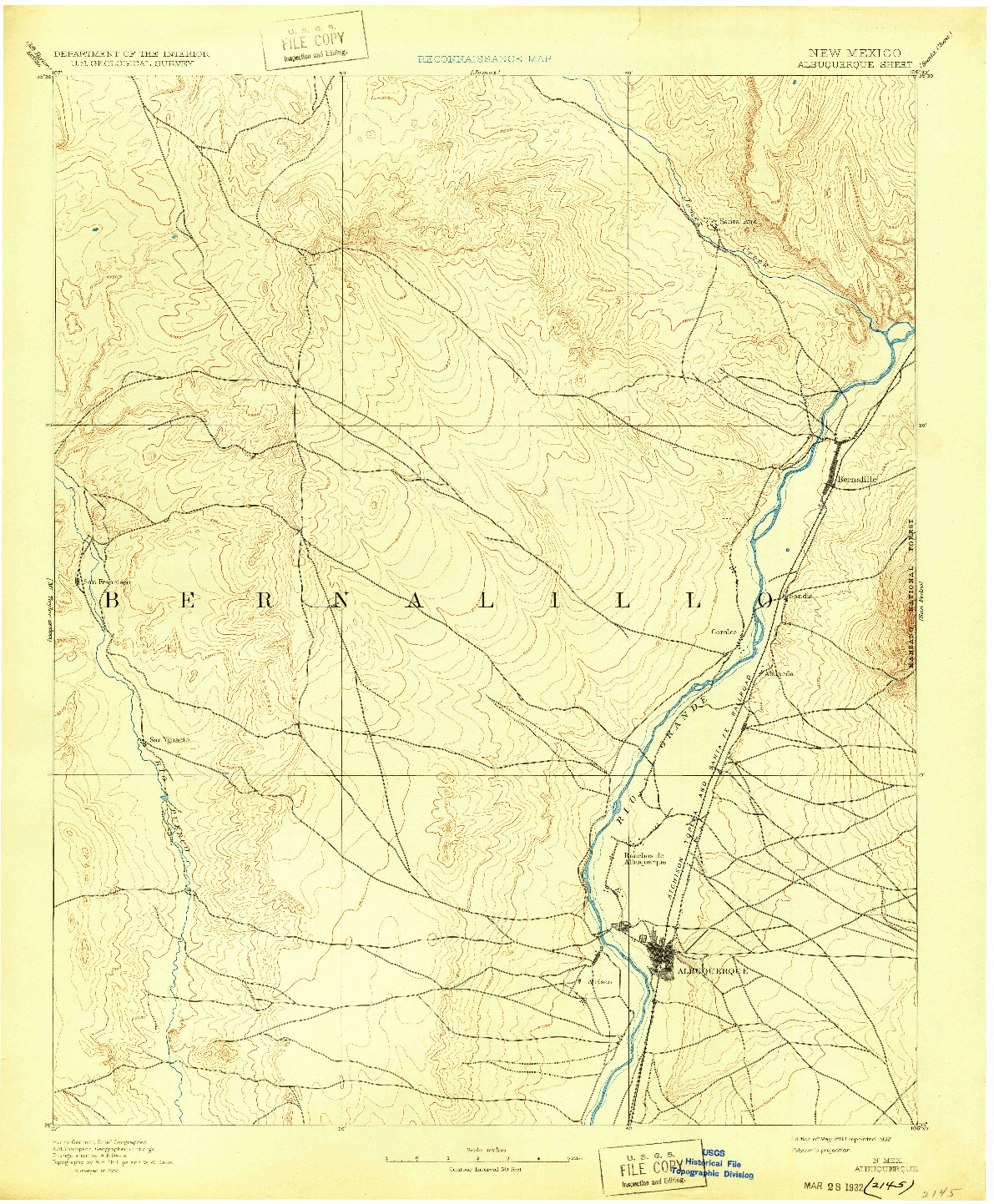 USGS 1:125000-SCALE QUADRANGLE FOR ALBUQUERQUE, NM 1893
