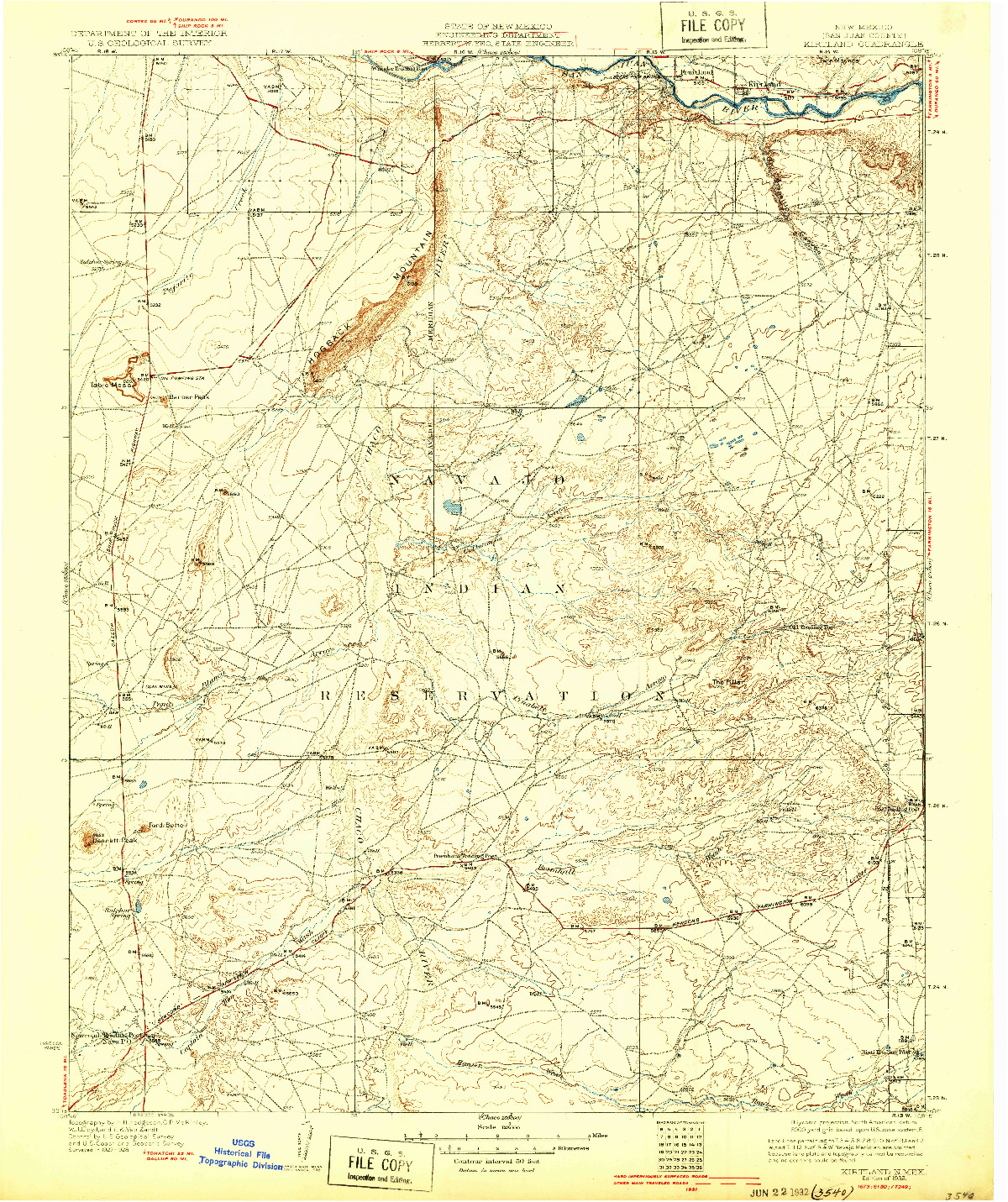 USGS 1:125000-SCALE QUADRANGLE FOR KIRTLAND, NM 1932