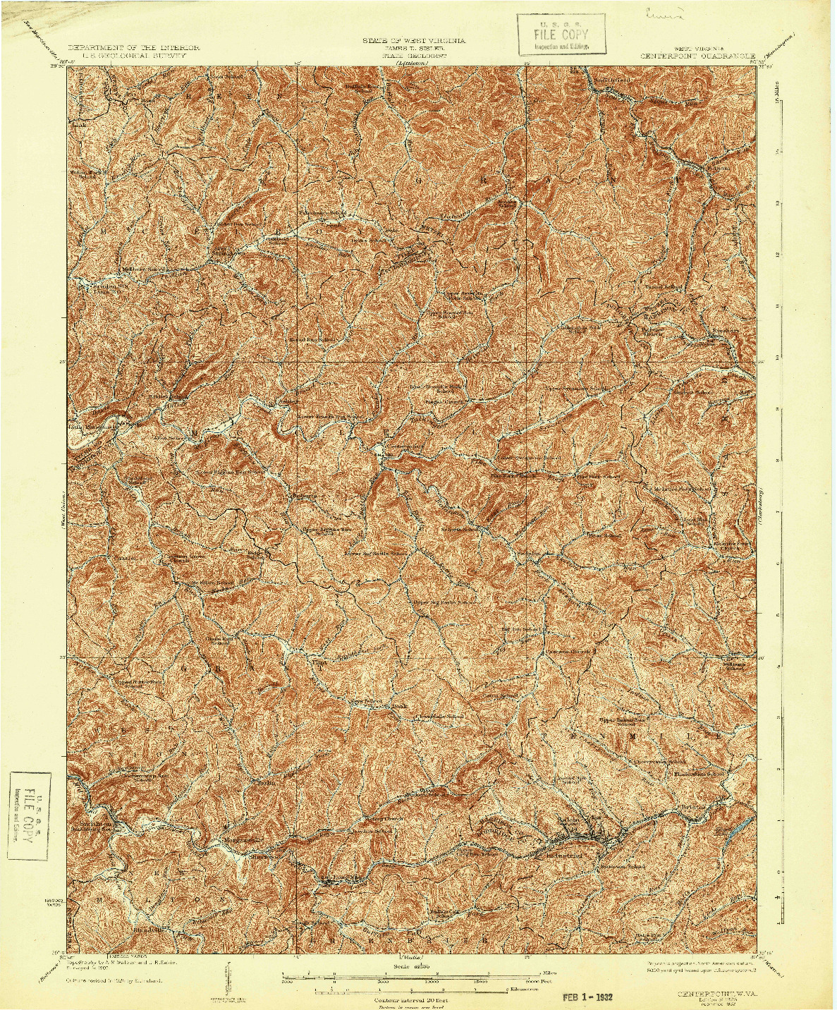 USGS 1:62500-SCALE QUADRANGLE FOR CENTERPOINT, WV 1925