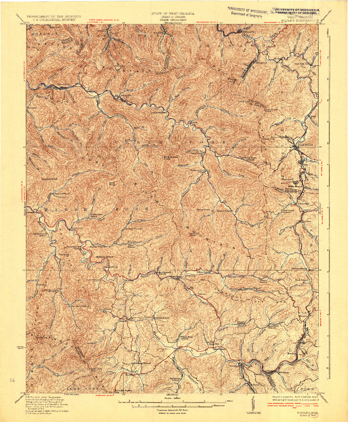 USGS 1:62500-SCALE QUADRANGLE FOR ECCLES, WV 1932