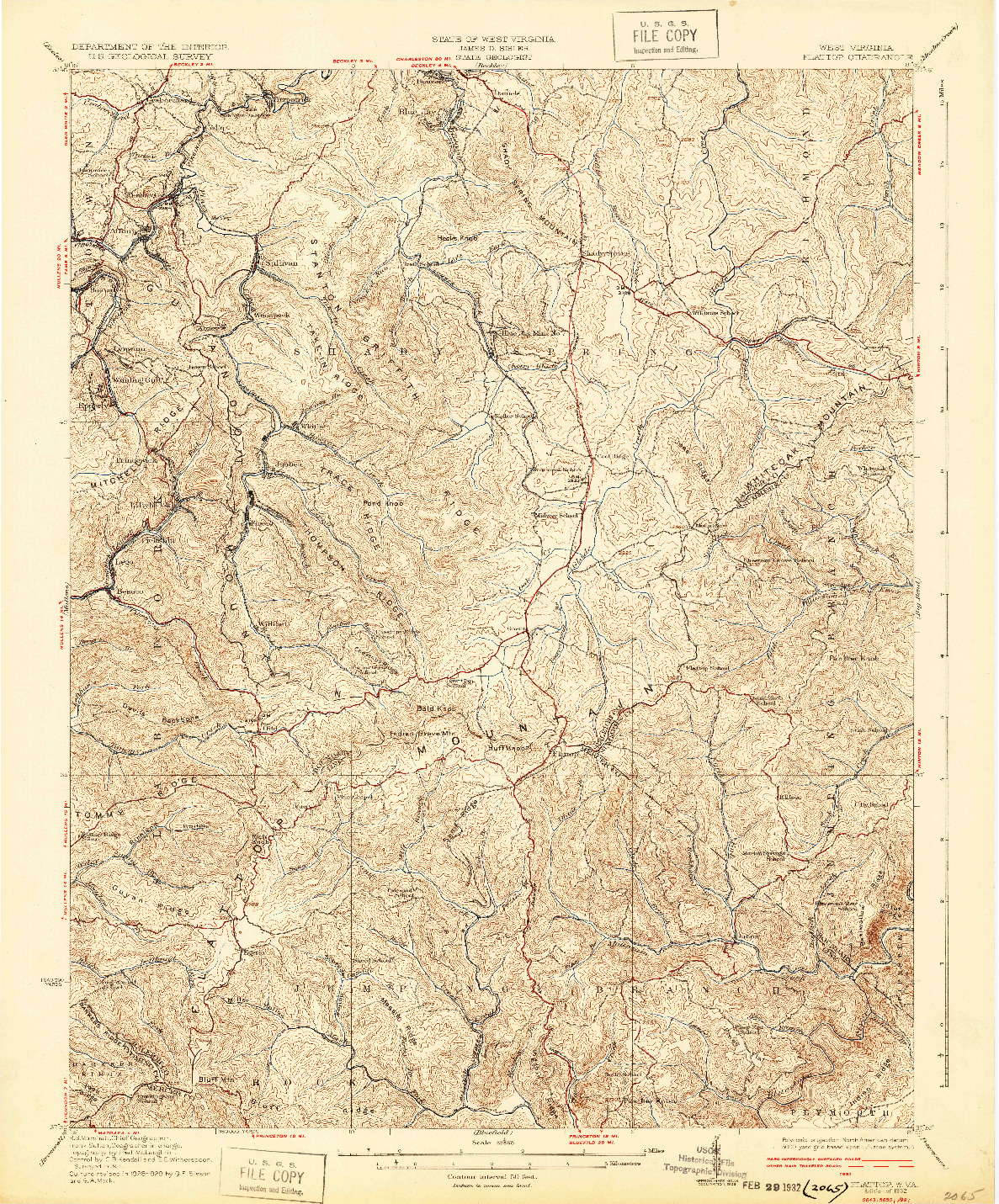 USGS 1:62500-SCALE QUADRANGLE FOR FLATTOP, WV 1932