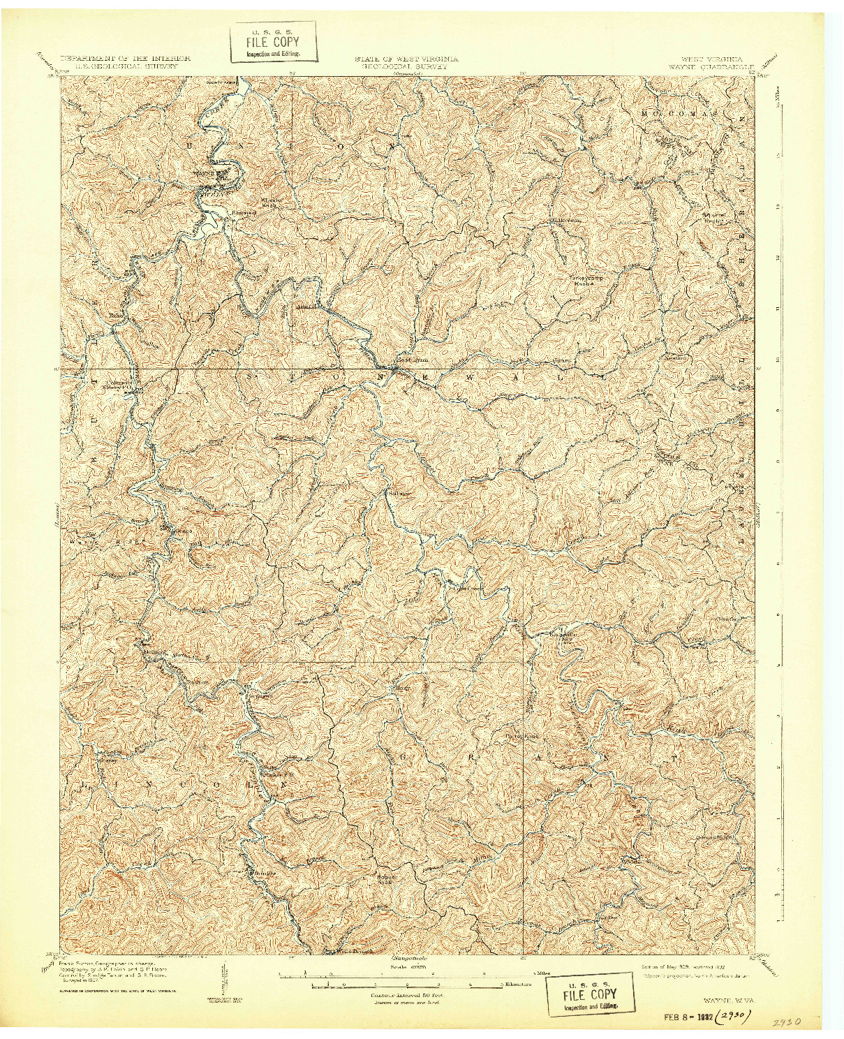 USGS 1:62500-SCALE QUADRANGLE FOR WAYNE, WV 1909