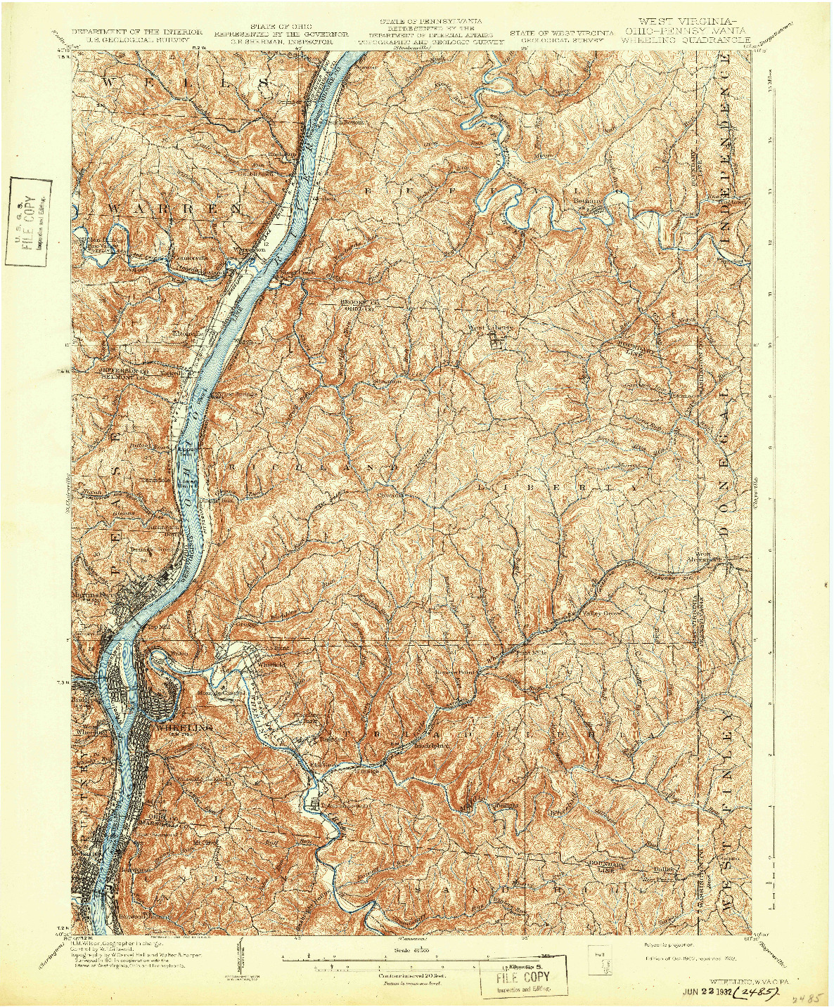 USGS 1:62500-SCALE QUADRANGLE FOR WHEELING, WV 1902