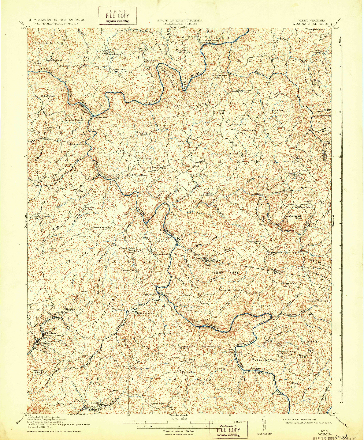 USGS 1:62500-SCALE QUADRANGLE FOR WINONA, WV 1916