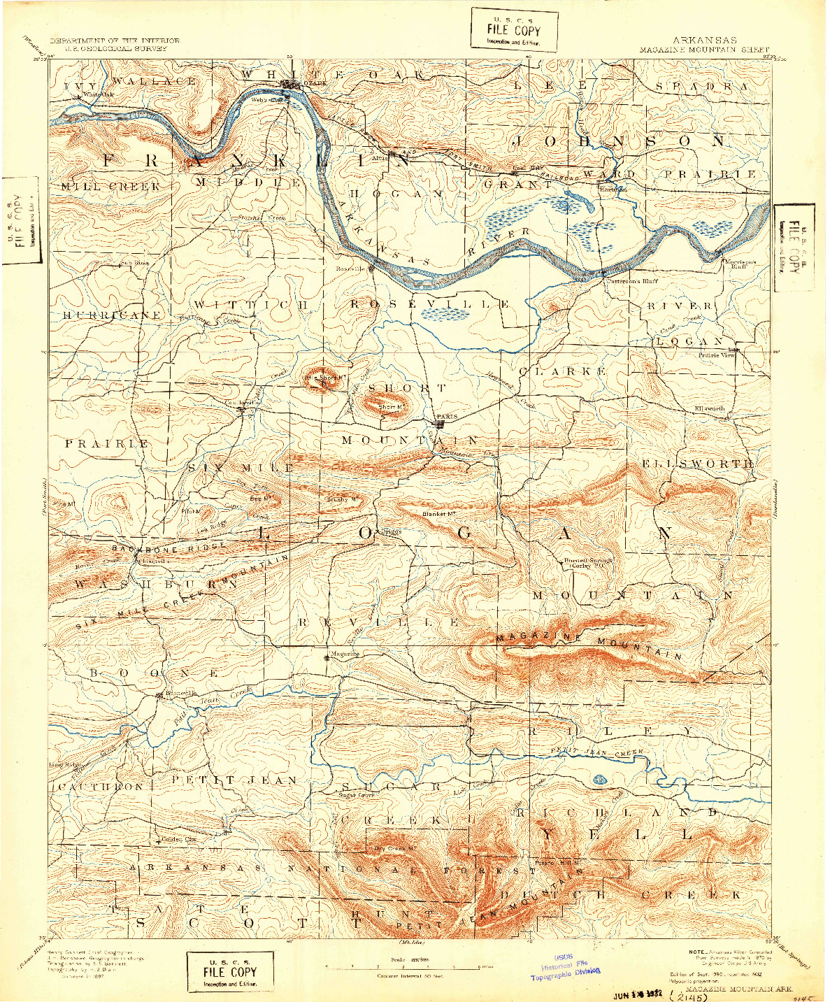 USGS 1:125000-SCALE QUADRANGLE FOR MAGAZINE MOUNTAIN, AR 1890