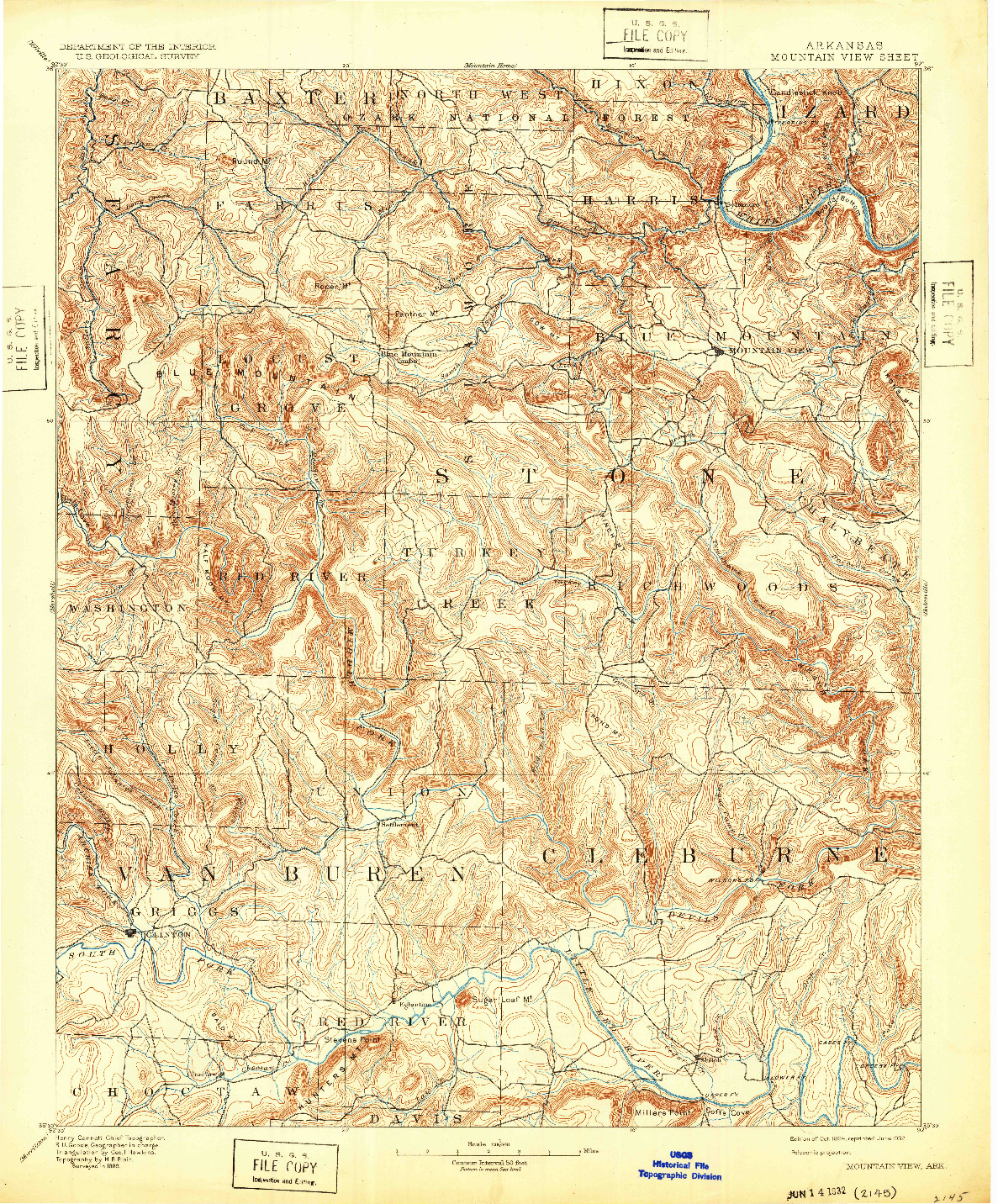 USGS 1:125000-SCALE QUADRANGLE FOR MOUNTAIN VIEW, AR 1894