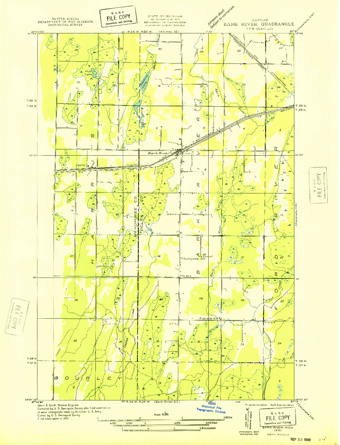 USGS 1:31680-SCALE QUADRANGLE FOR BARK RIVER NE, MI 1932