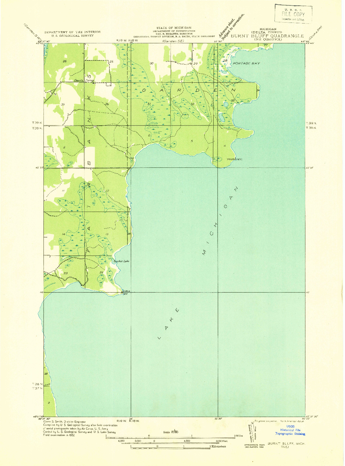 USGS 1:31680-SCALE QUADRANGLE FOR BURNT BLUFF NE, MI 1932