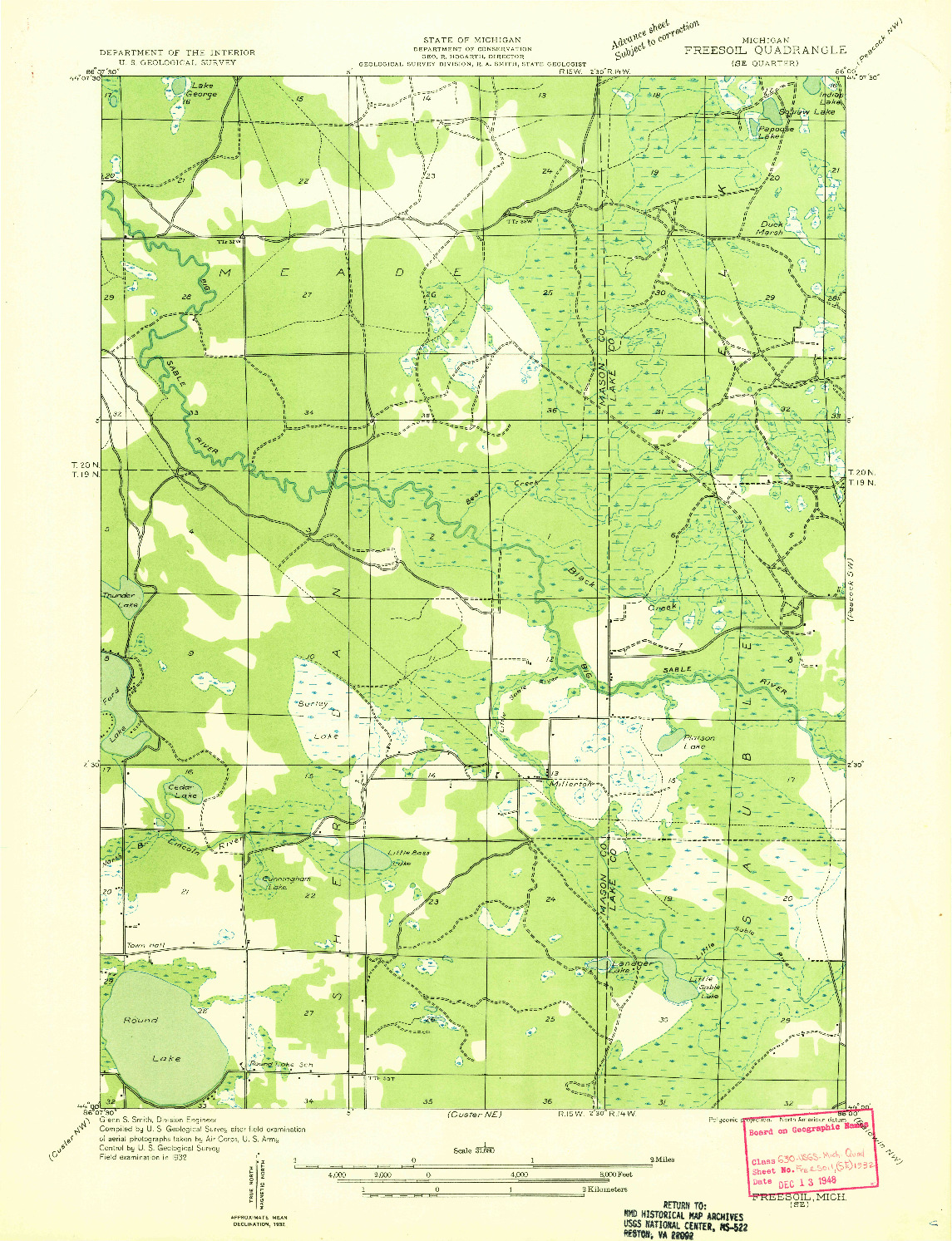 USGS 1:31680-SCALE QUADRANGLE FOR FREESOIL SE, MI 1932