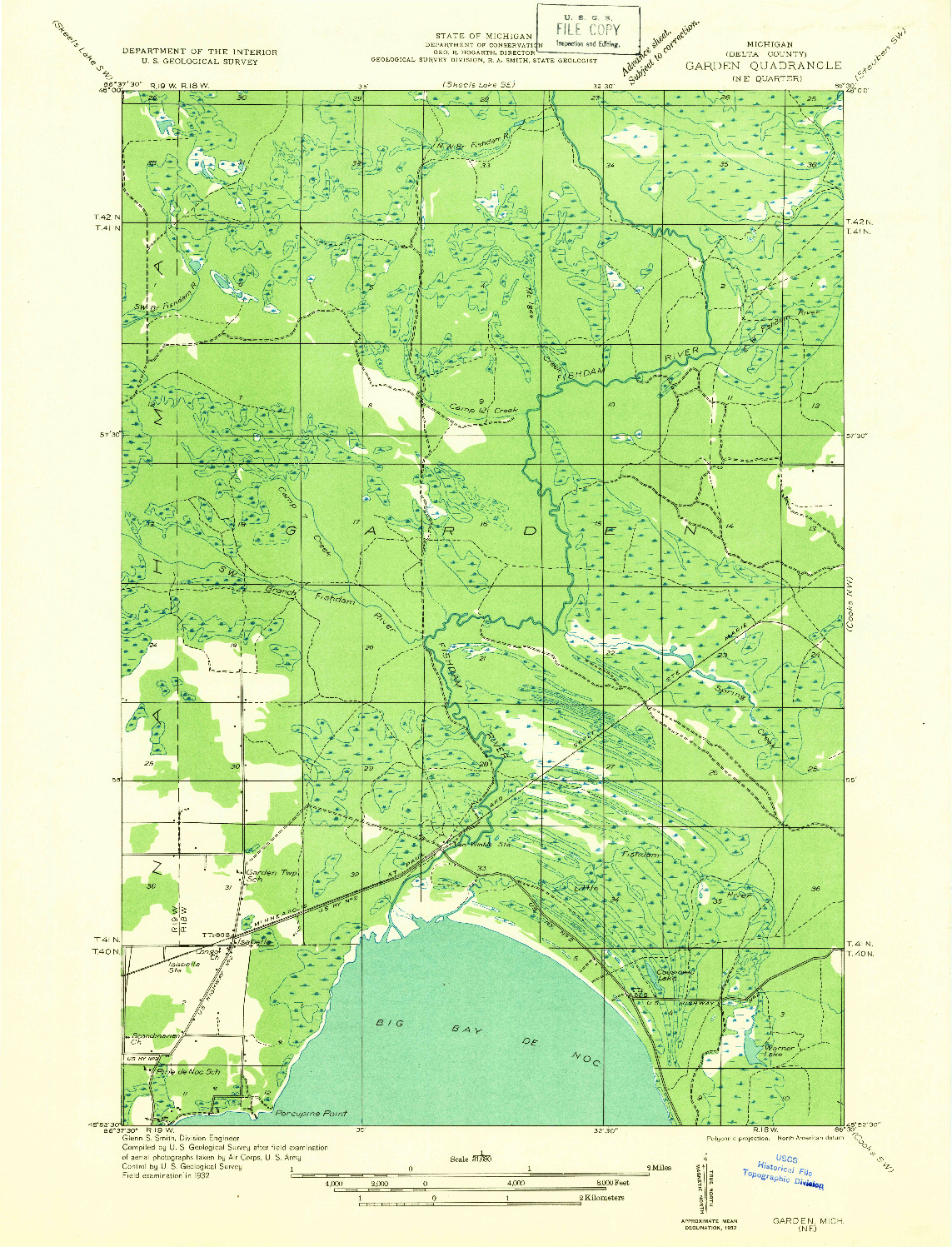 USGS 1:31680-SCALE QUADRANGLE FOR GARDEN NE, MI 1932