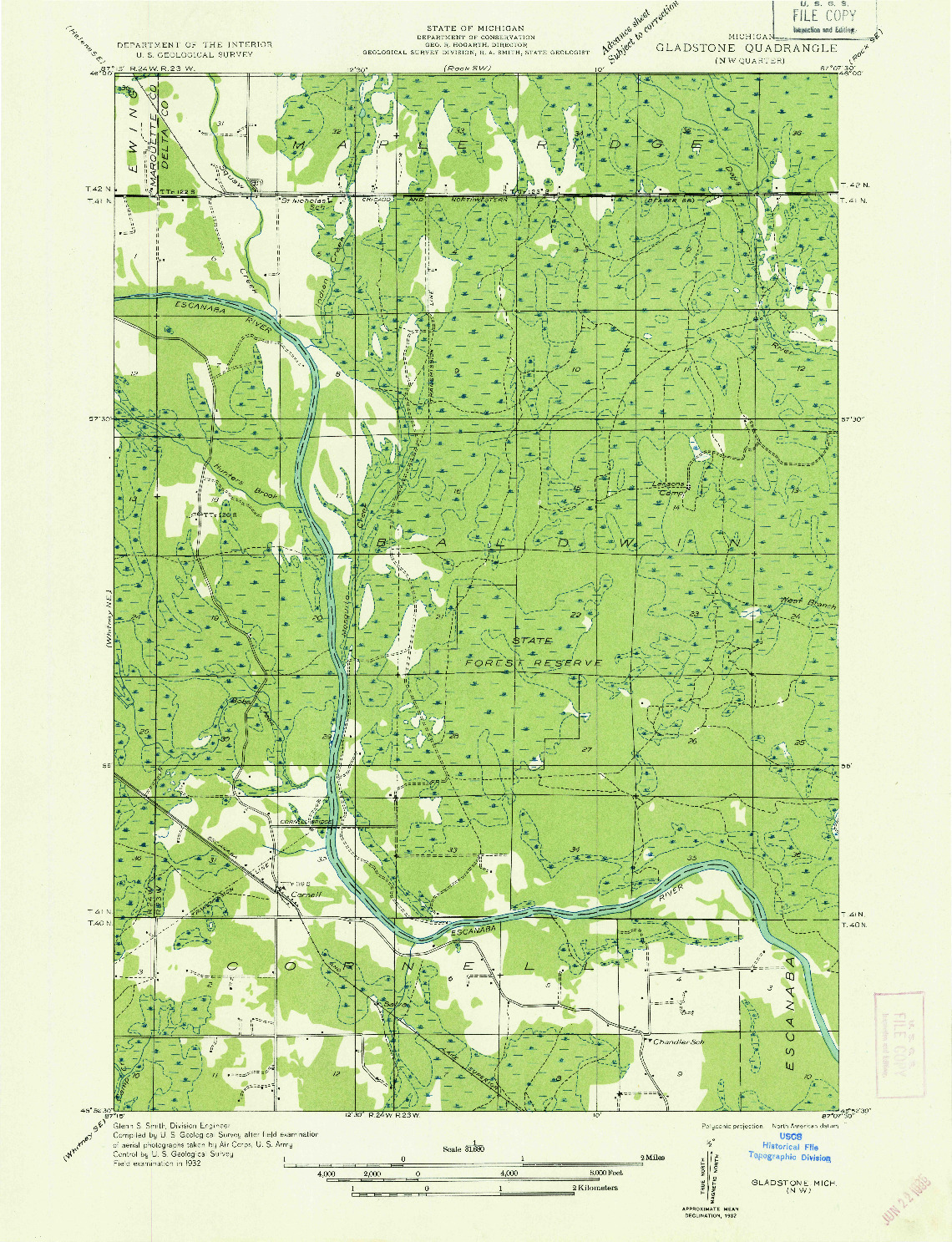 USGS 1:31680-SCALE QUADRANGLE FOR GLADSTONE NW, MI 1932