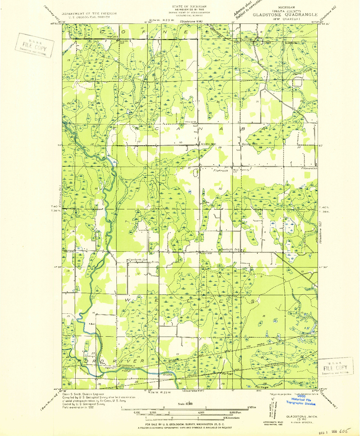 USGS 1:31680-SCALE QUADRANGLE FOR GLADSTONE SW, MI 1932
