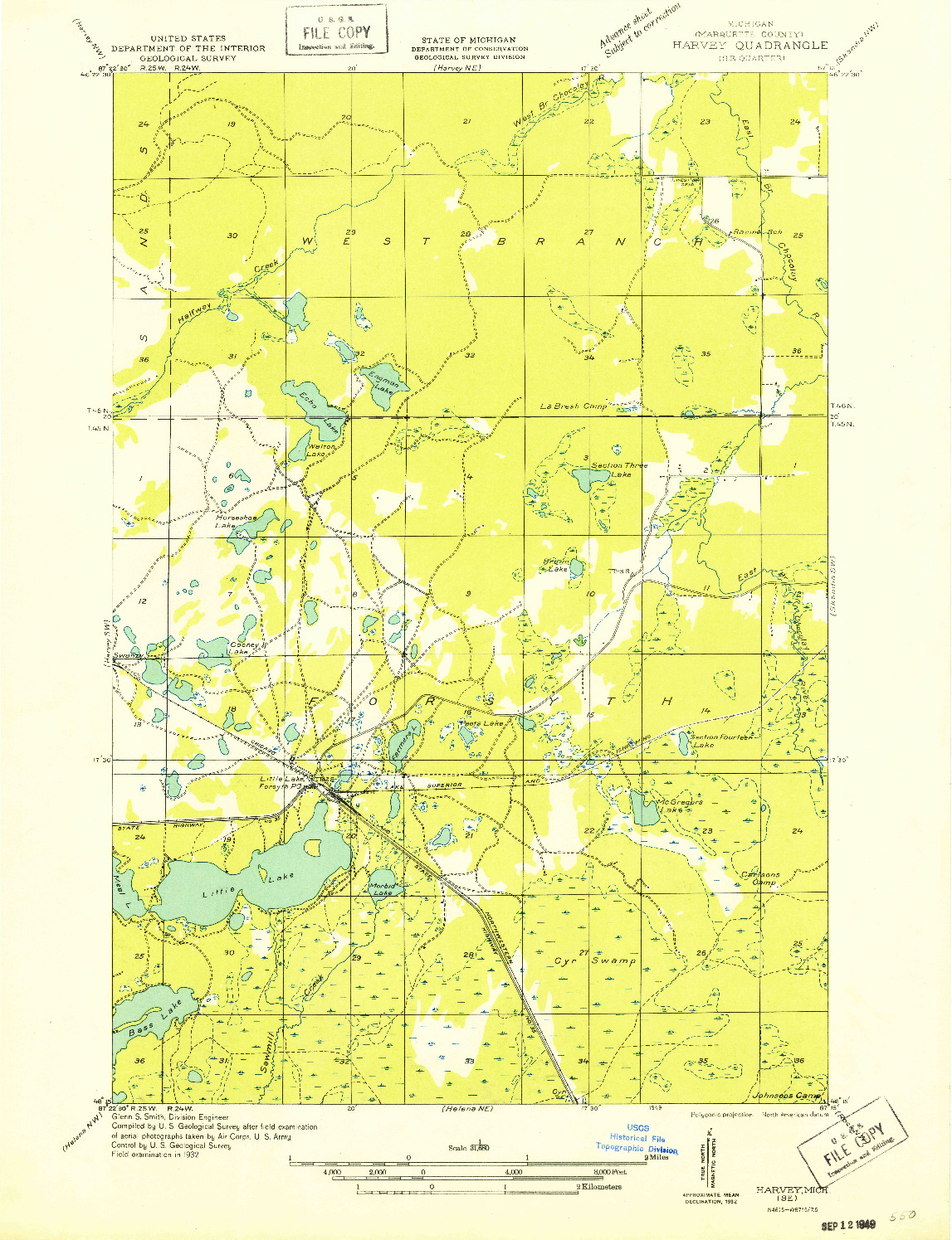 USGS 1:31680-SCALE QUADRANGLE FOR HARVEY SE, MI 1932