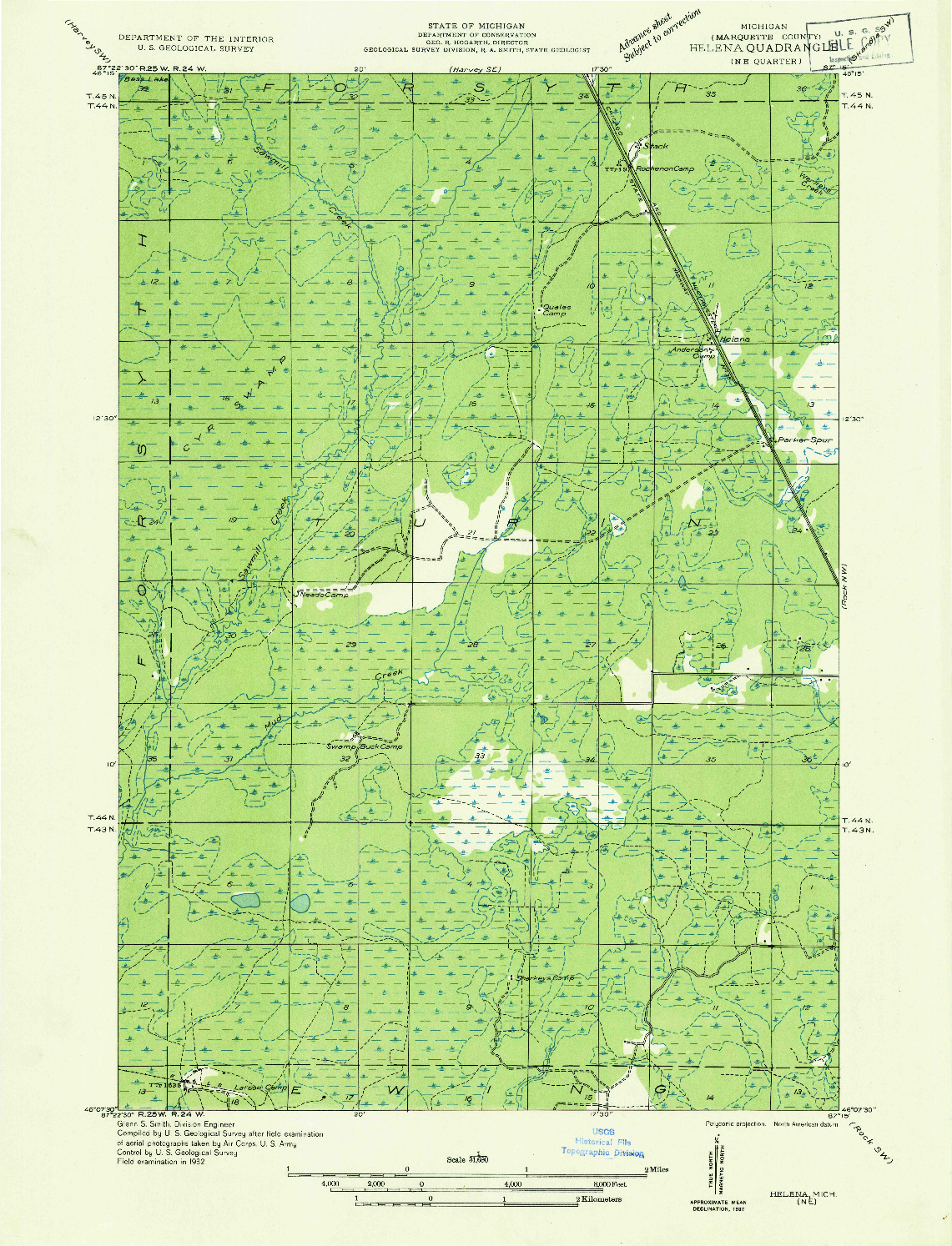 USGS 1:31680-SCALE QUADRANGLE FOR HELENA NE, MI 1932