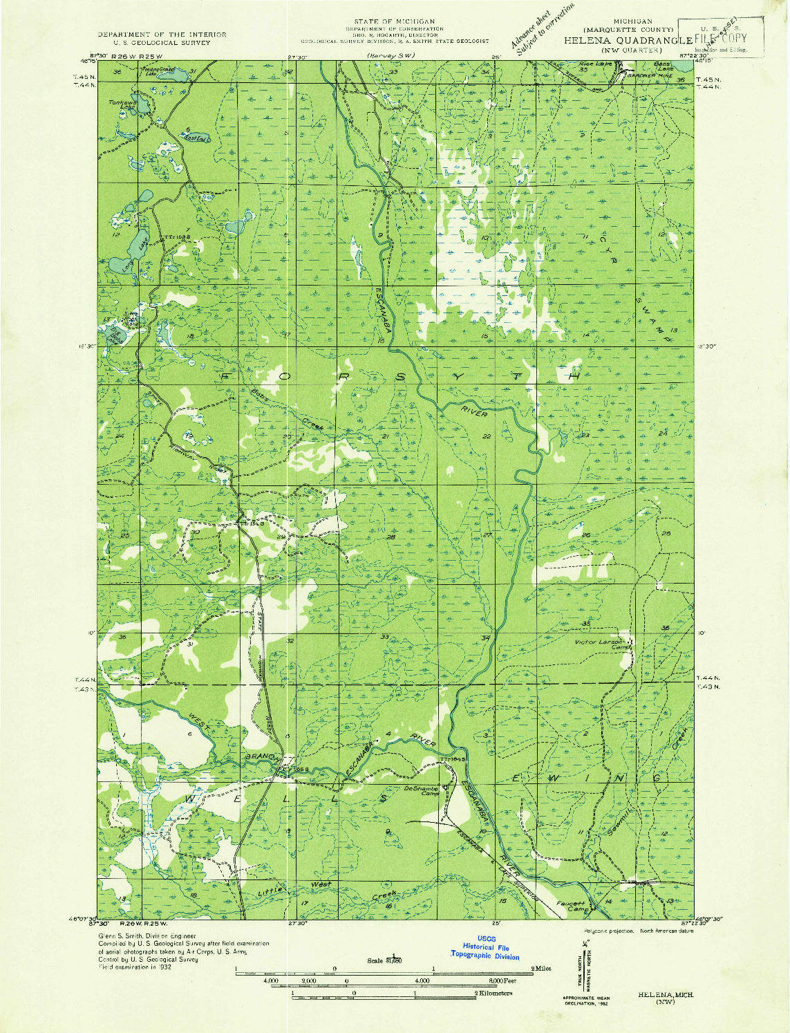 USGS 1:31680-SCALE QUADRANGLE FOR HELENA NW, MI 1932