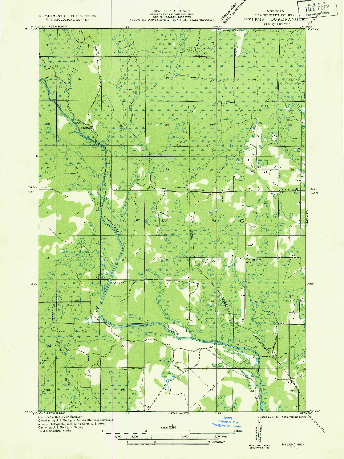 USGS 1:31680-SCALE QUADRANGLE FOR HELENA SE, MI 1932