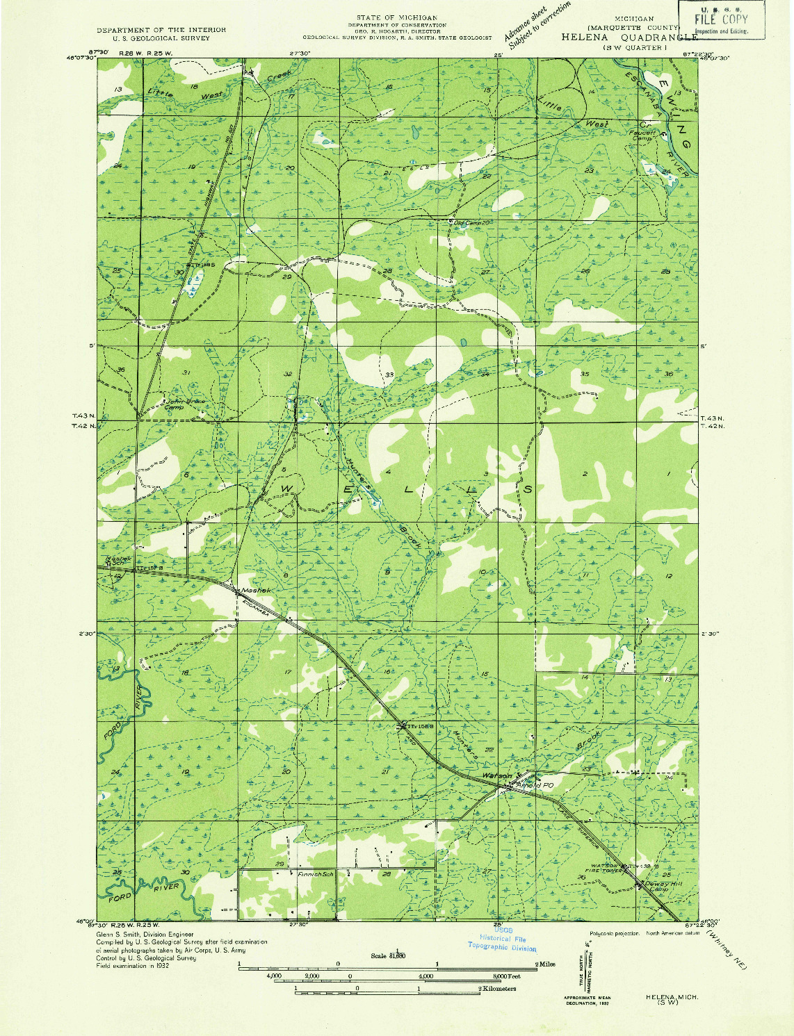 USGS 1:31680-SCALE QUADRANGLE FOR HELENA SW, MI 1932