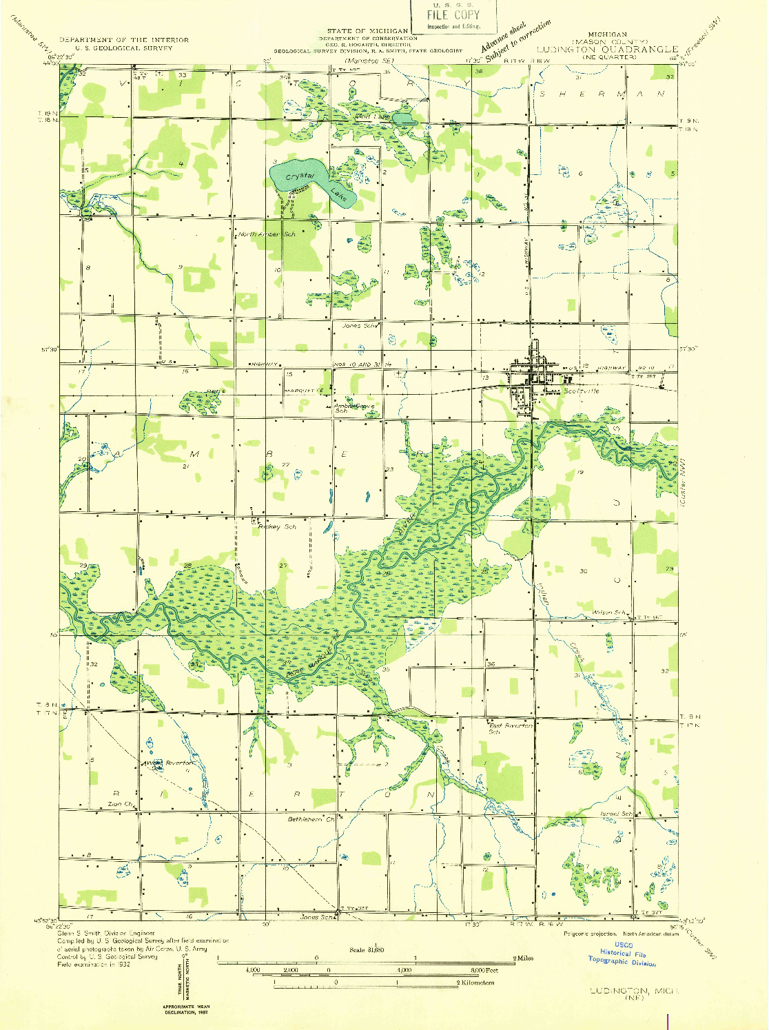 USGS 1:31680-SCALE QUADRANGLE FOR LUDINGTON NE, MI 1932