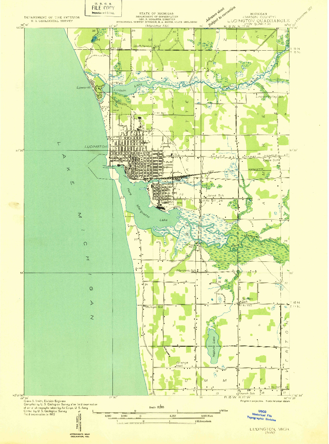 USGS 1:31680-SCALE QUADRANGLE FOR LUDINGTON, MI 1932