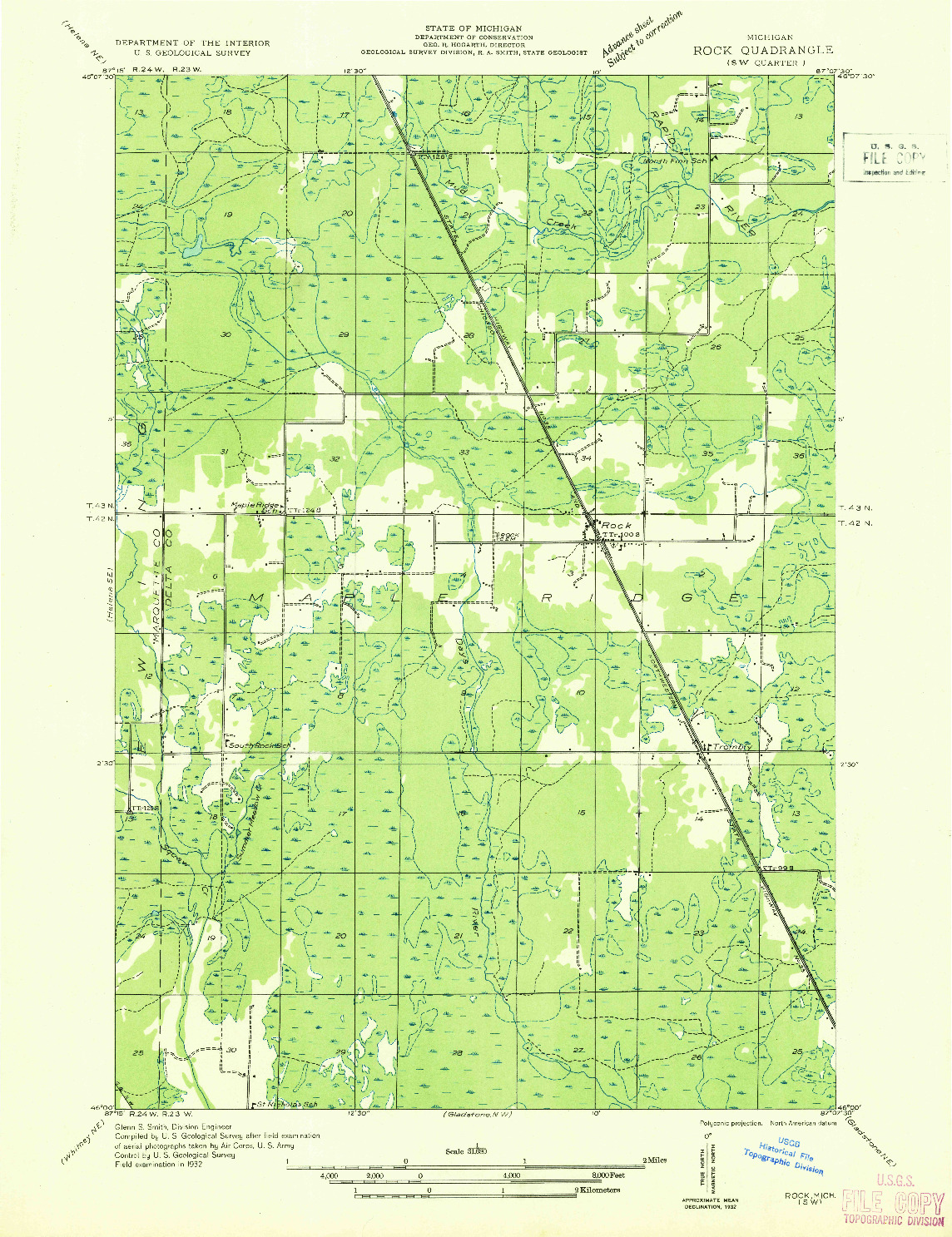 USGS 1:31680-SCALE QUADRANGLE FOR ROCK SW, MI 1932